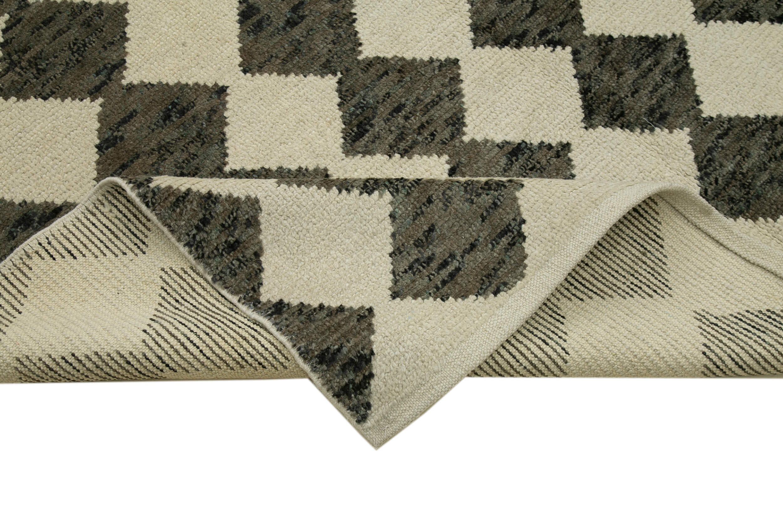 Handmade Wool Cotton Rug - Beige Geometric Area Rug, Durable Soft Carpet 9'x12'6"