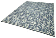 Handmade Wool Cotton Rug - Grey Geometric Area Rug | Turkish Hand Knotted Carpet 7'7''x10'