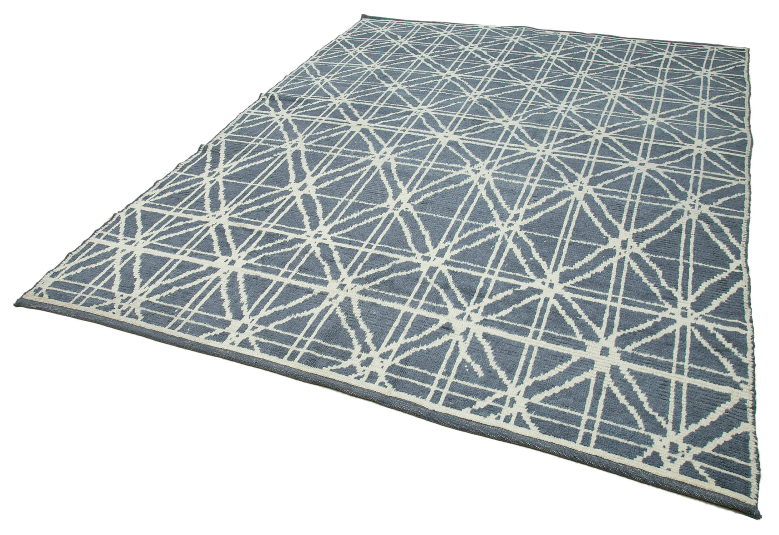 Handmade Wool Cotton Rug - Grey Geometric Area Rug | Turkish Hand Knotted Carpet 7'7''x10'