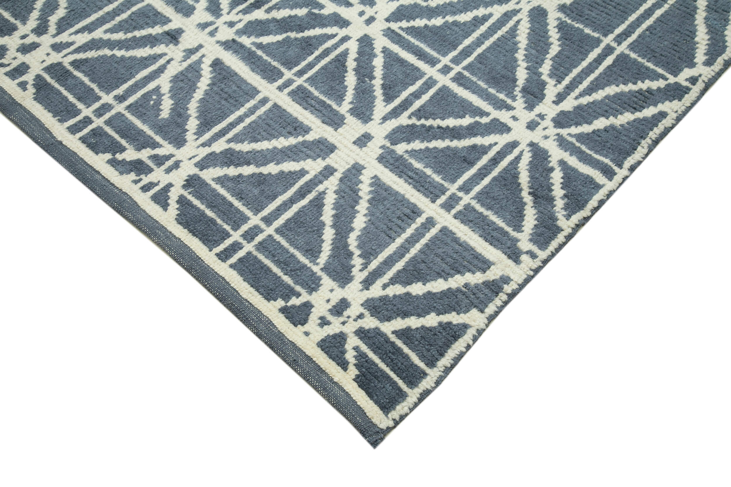 Handmade Wool Cotton Rug - Grey Geometric Area Rug | Turkish Hand Knotted Carpet 7'7''x10'