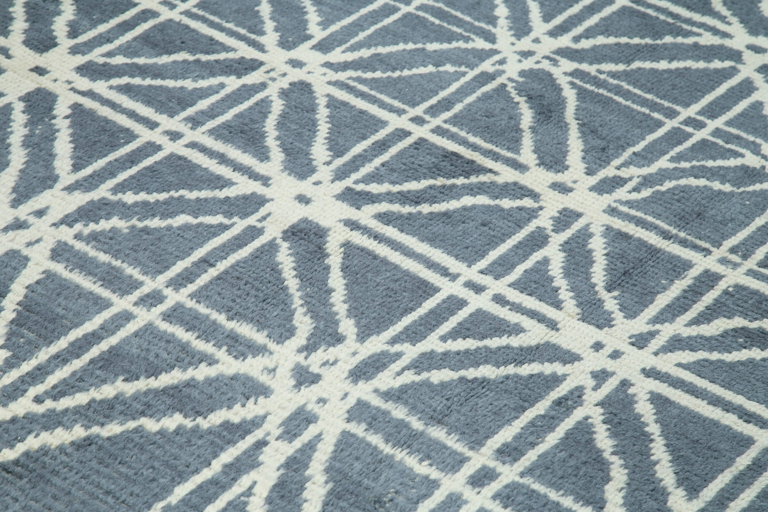 Handmade Wool Cotton Rug - Grey Geometric Area Rug | Turkish Hand Knotted Carpet 7'7''x10'