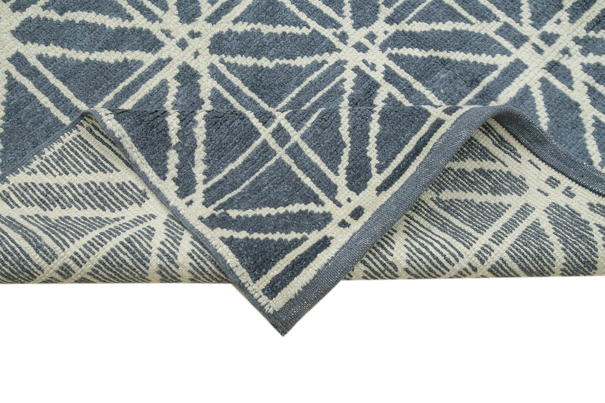 Handmade Wool Cotton Rug - Grey Geometric Area Rug | Turkish Hand Knotted Carpet 7'7''x10'