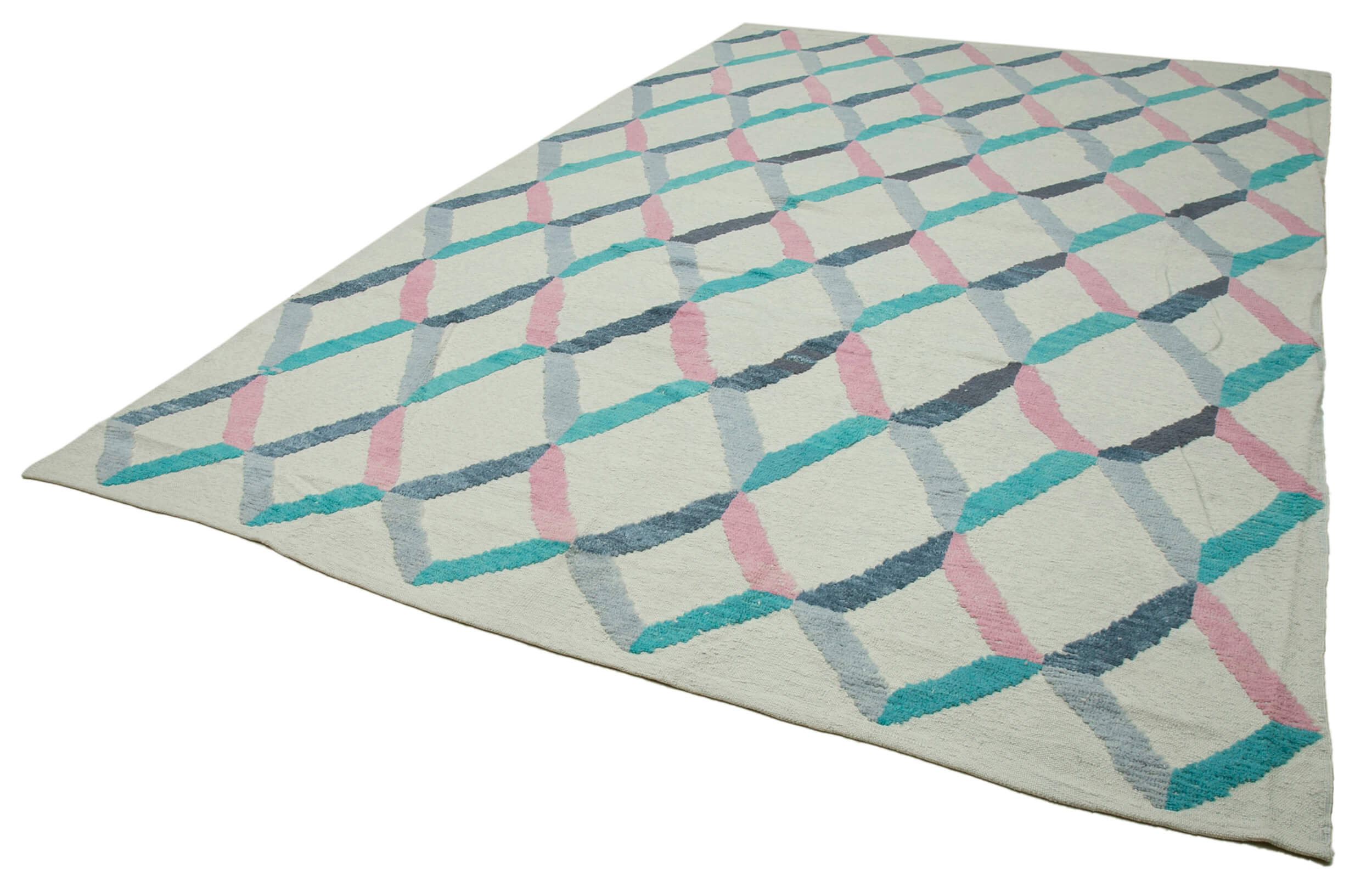 Handmade Wool Cotton Rug - Beige Geometric Pattern | Durable Living Room Carpet 9'x13'8"
