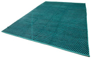 Handmade Wool Cotton Rug – Turquoise Geometric Patterned Area Rug, Durable Natural Fiber