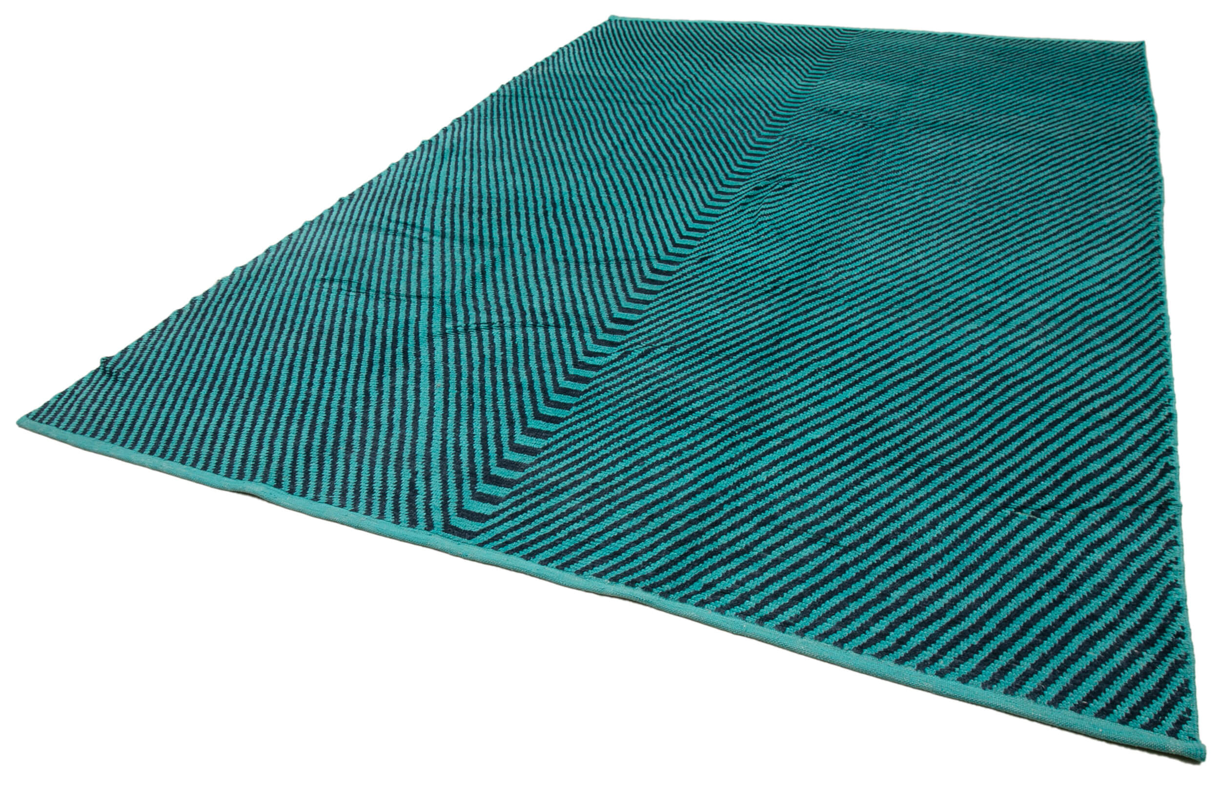Handmade Wool Cotton Rug – Turquoise Geometric Patterned Area Rug, Durable Natural Fiber
