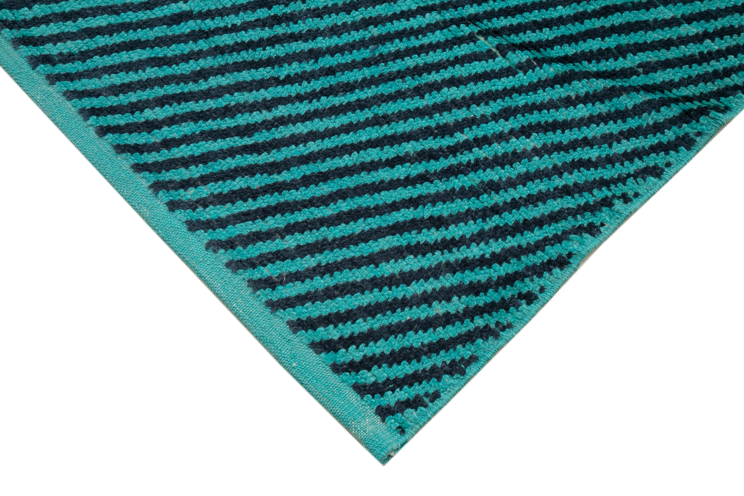 Handmade Wool Cotton Rug – Turquoise Geometric Patterned Area Rug, Durable Natural Fiber