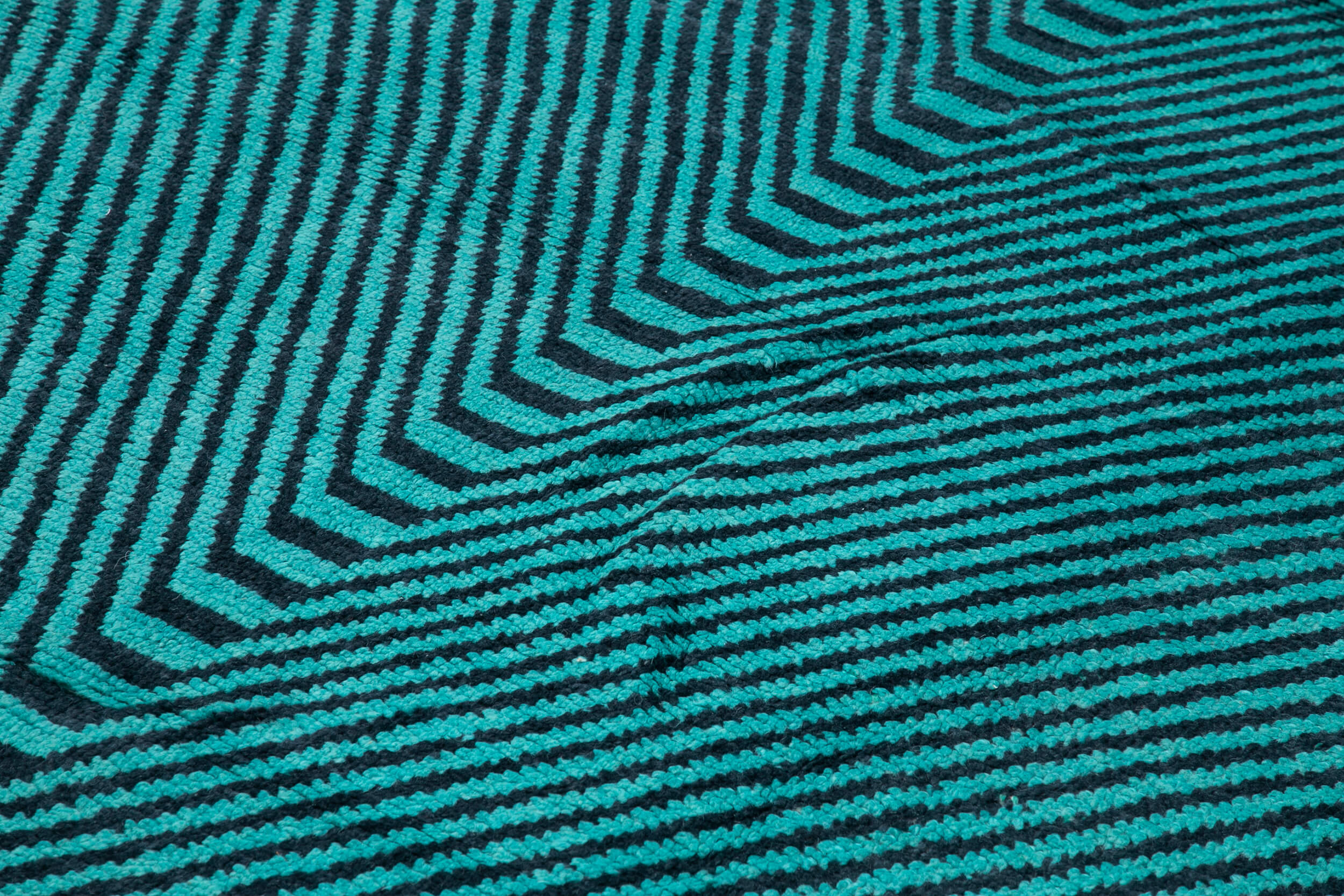 Handmade Wool Cotton Rug – Turquoise Geometric Patterned Area Rug, Durable Natural Fiber