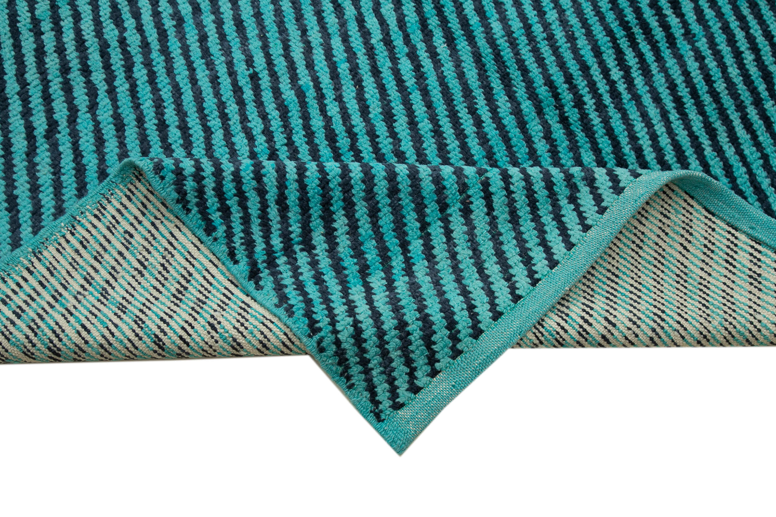 Handmade Wool Cotton Rug – Turquoise Geometric Patterned Area Rug, Durable Natural Fiber
