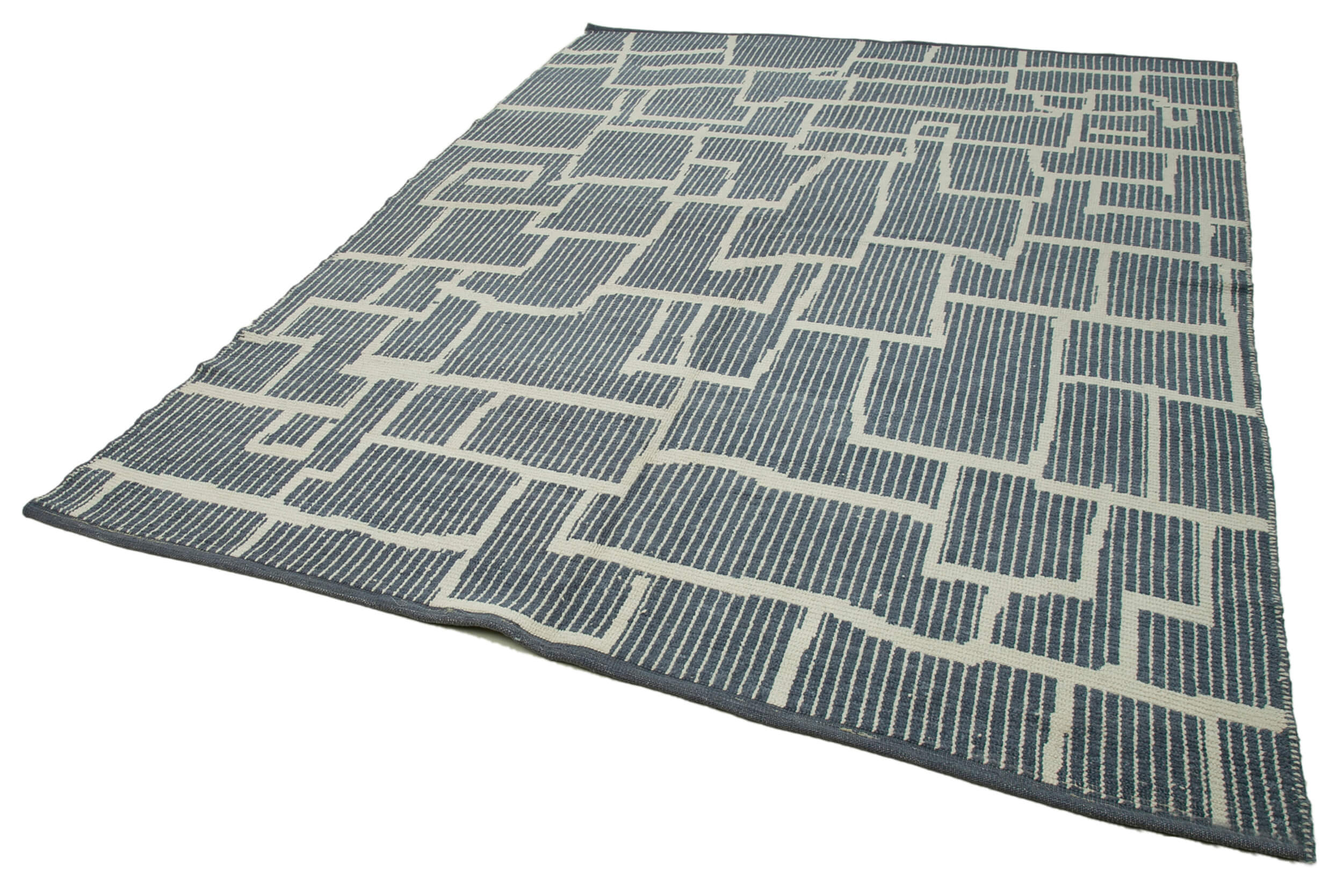 Handmade Wool Cotton Rug – Grey Geometric Area Rug 7x10 Feet | Durable Turkish Carpet