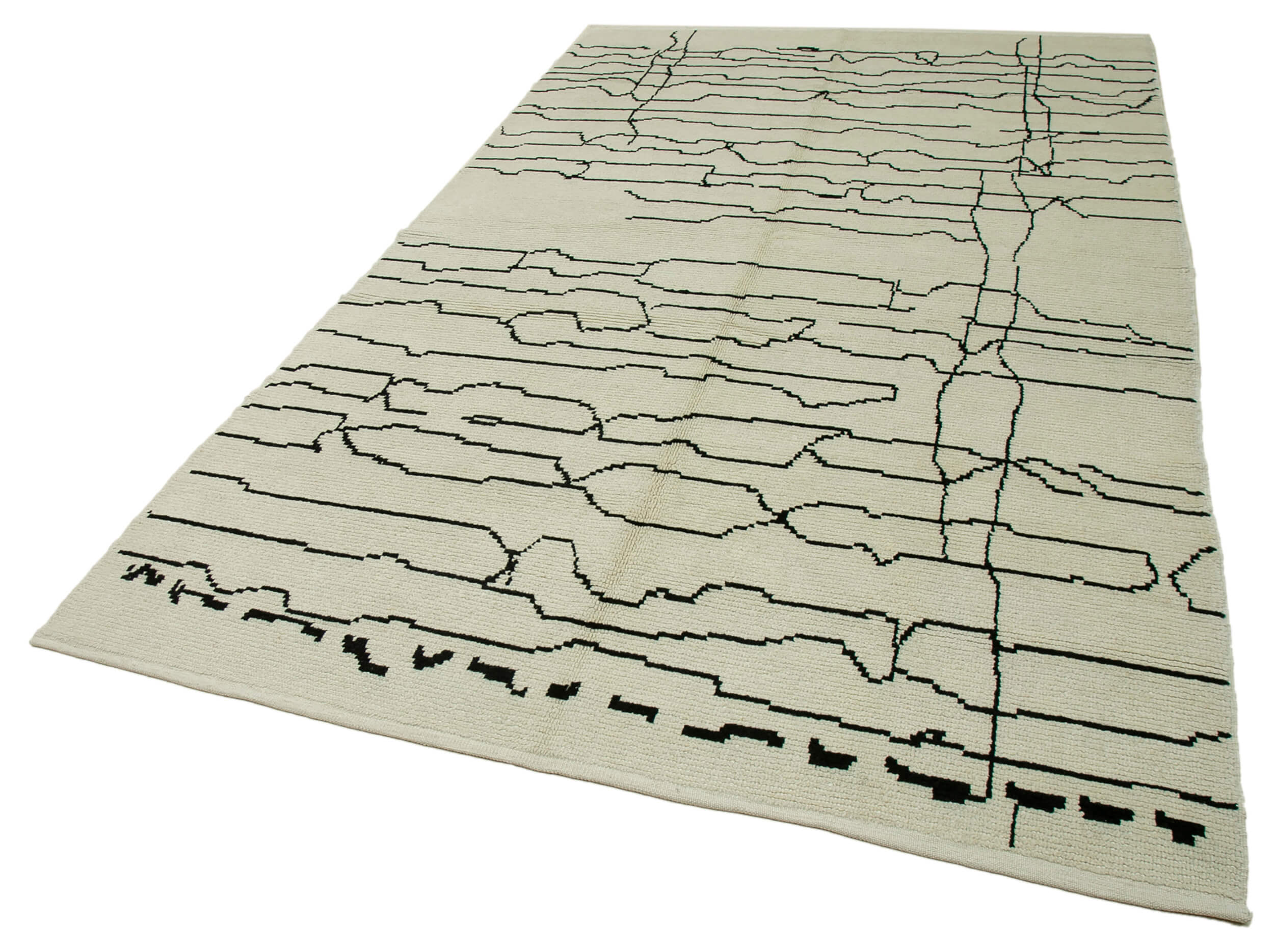 Handmade Wool Cotton Rug – Beige Geometric Area Rug with Soft Wool Floor Covering 6'1'' x 9'10''