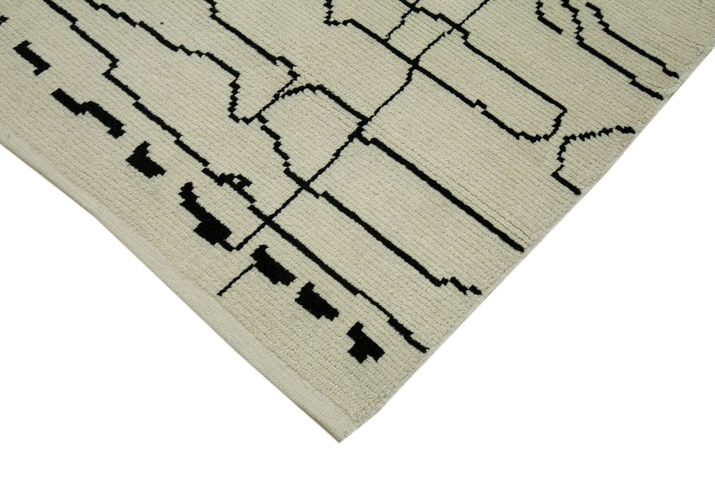 Handmade Wool Cotton Rug – Beige Geometric Area Rug with Soft Wool Floor Covering 6'1'' x 9'10''