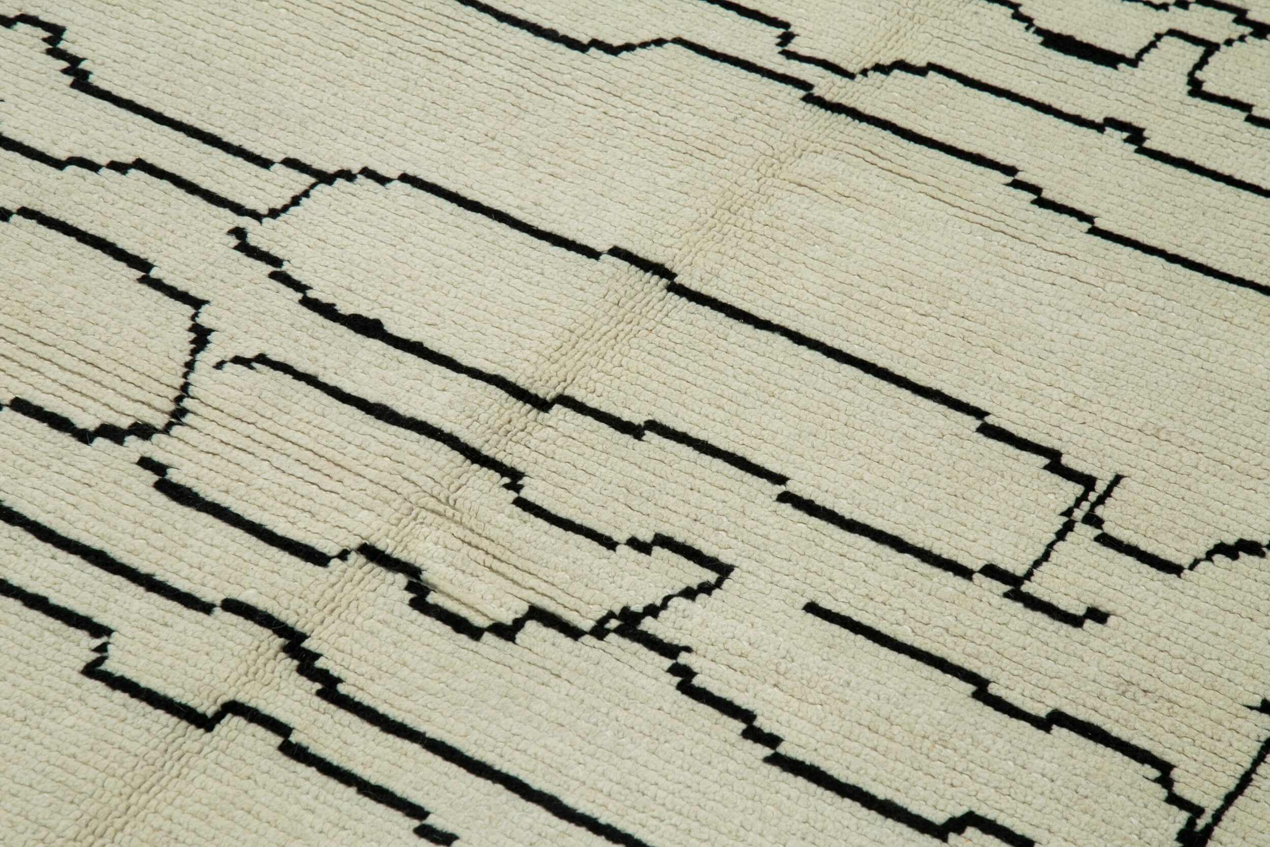 Handmade Wool Cotton Rug – Beige Geometric Area Rug with Soft Wool Floor Covering 6'1'' x 9'10''