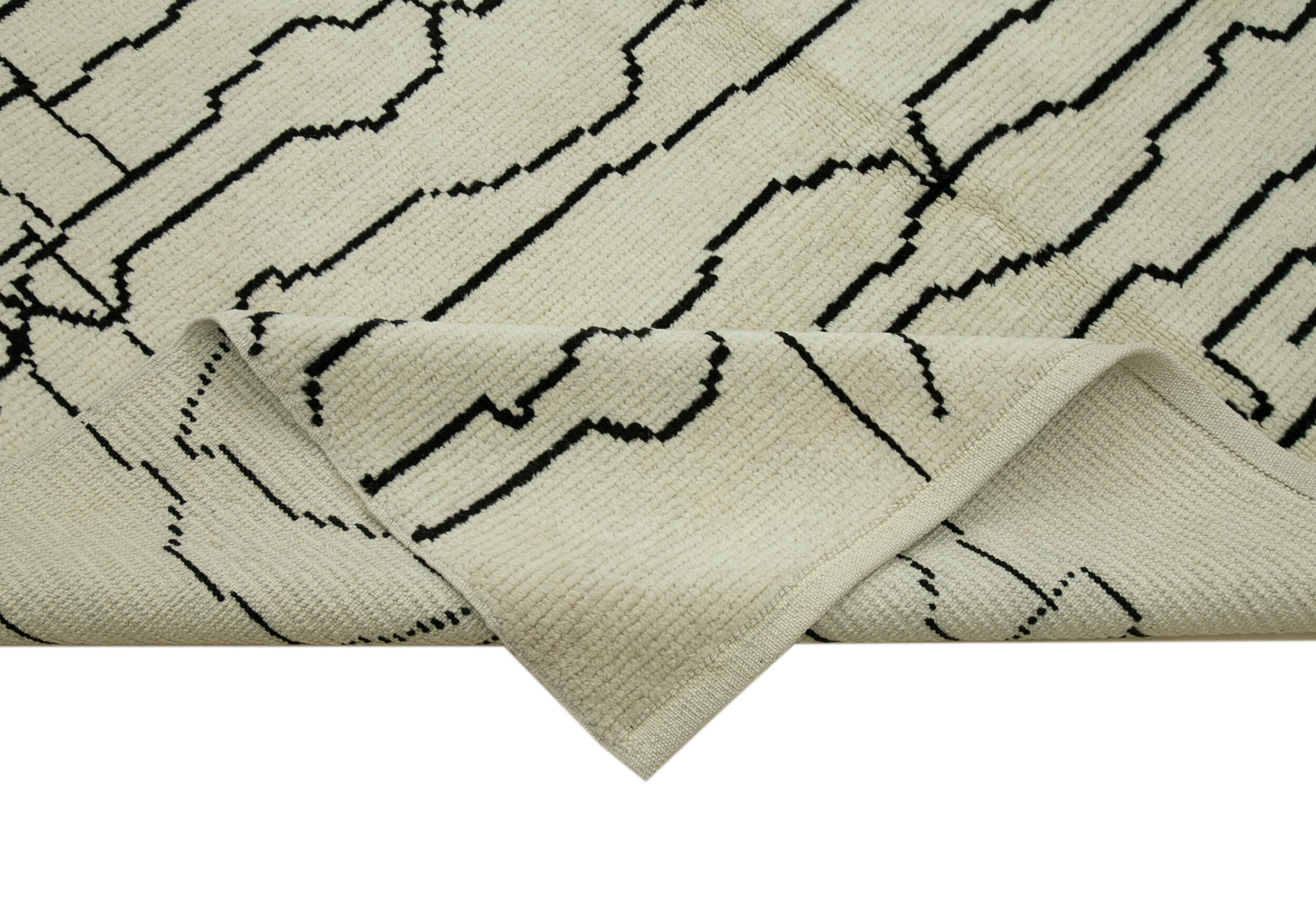 Handmade Wool Cotton Rug – Beige Geometric Area Rug with Soft Wool Floor Covering 6'1'' x 9'10''