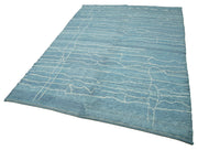 Handmade Wool Cotton Rug - Blue Geometric Area Rug, Vintage Turkish Carpet 6'2"x8'10"