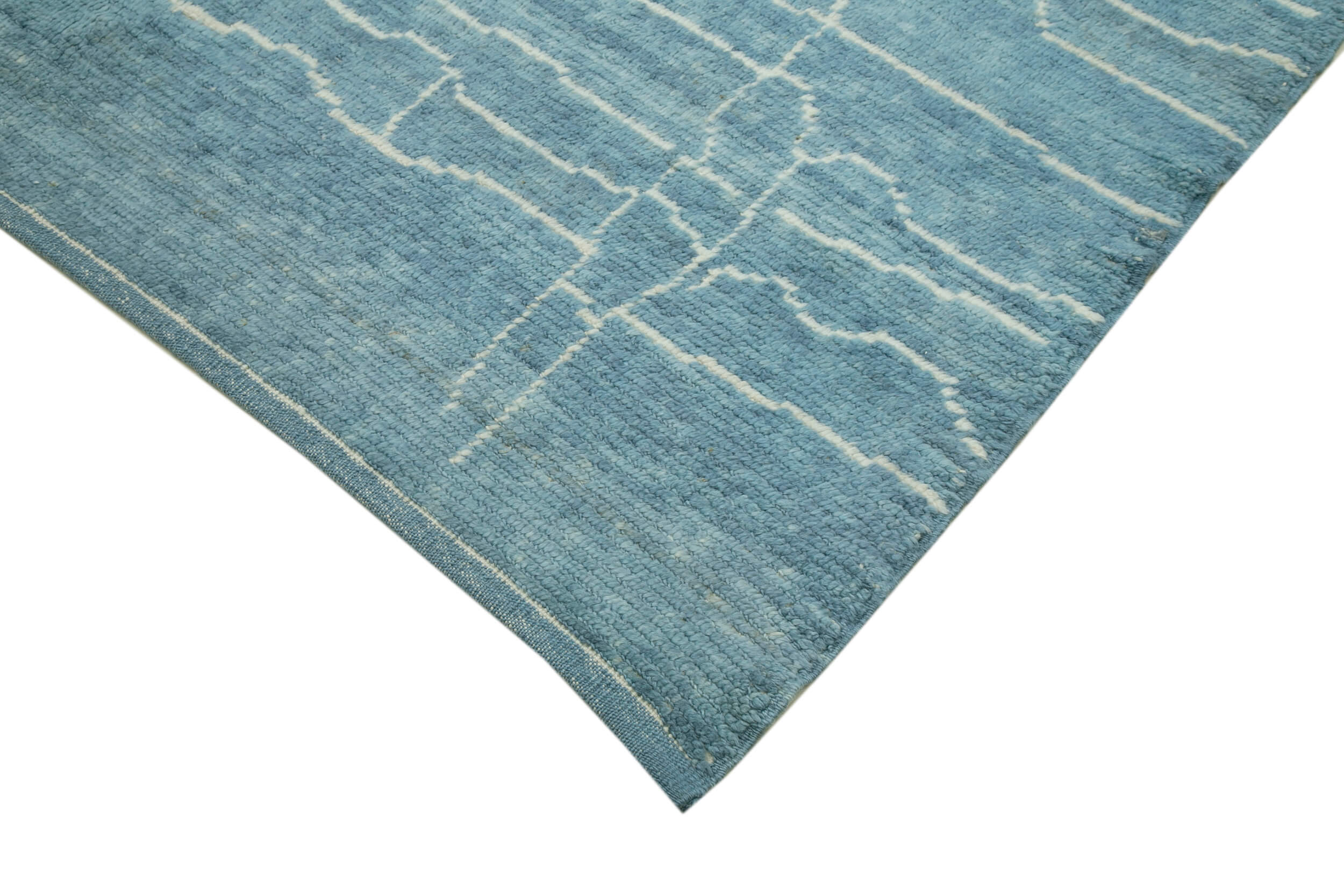 Handmade Wool Cotton Rug - Blue Geometric Area Rug, Vintage Turkish Carpet 6'2"x8'10"