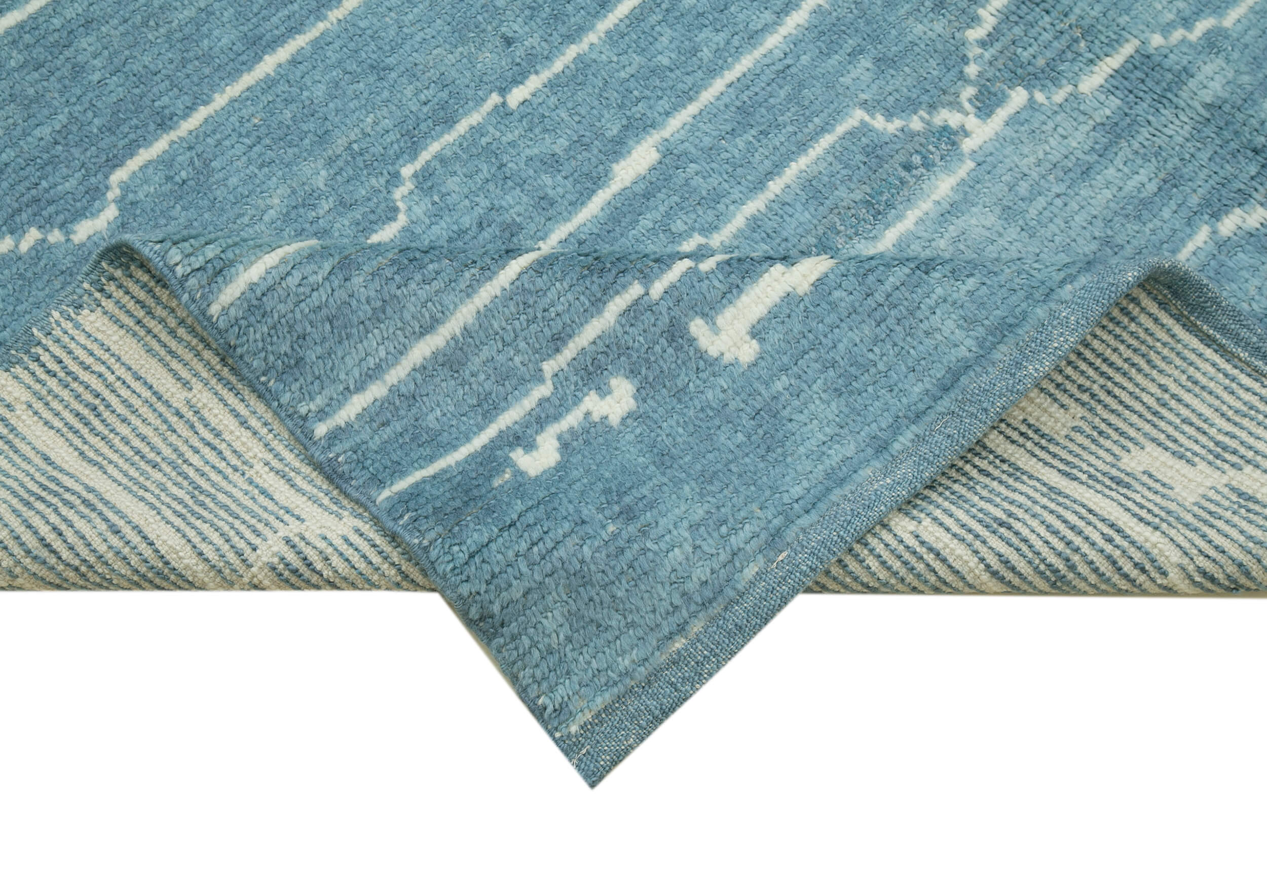 Handmade Wool Cotton Rug - Blue Geometric Area Rug, Vintage Turkish Carpet 6'2"x8'10"