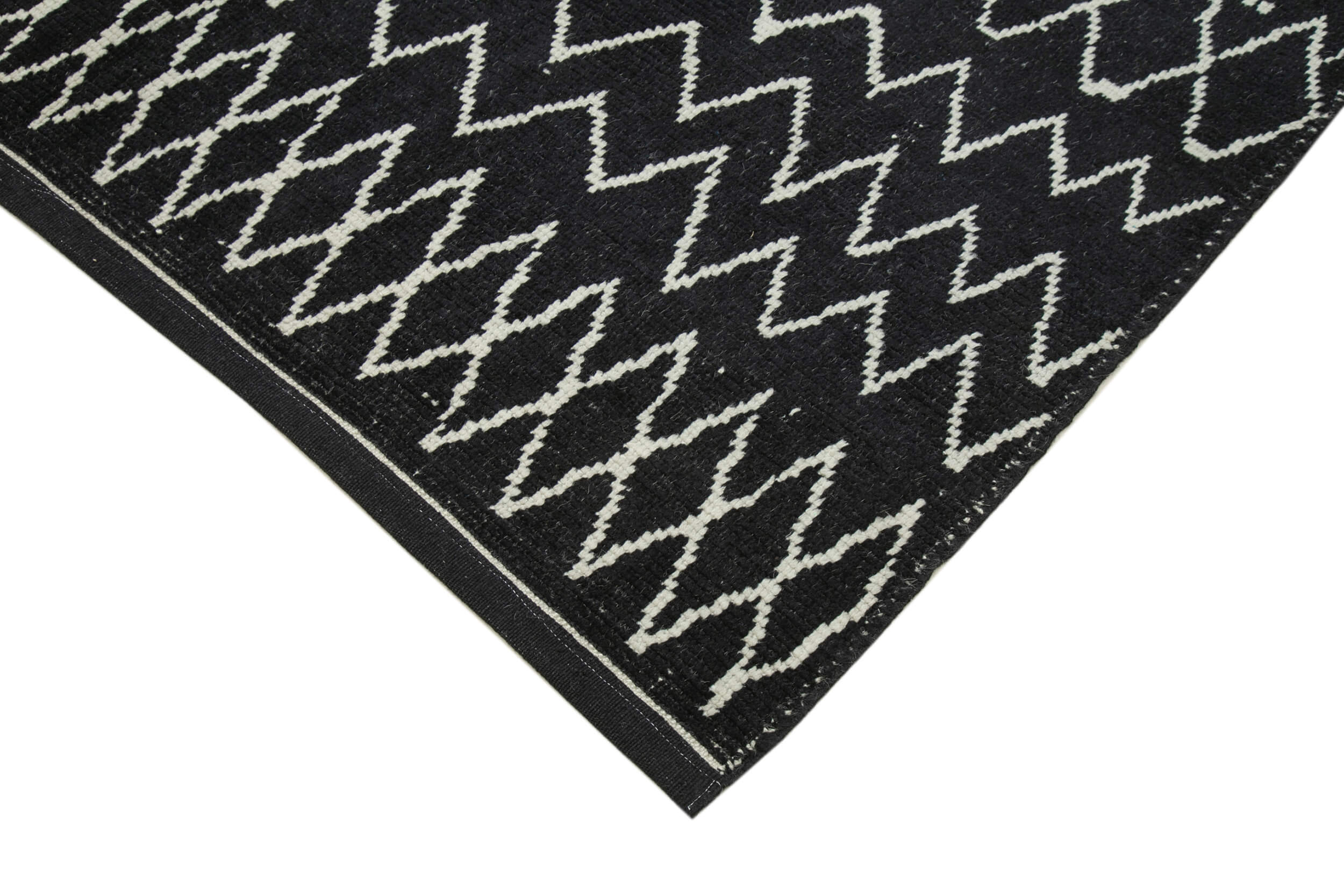 Handmade Wool Cotton Rug - Black Geometric Pattern Turkish Hand Knotted Area Rug 6'1''x8'9''