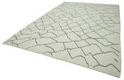 Handmade Wool Cotton Rug – Large Geometric Beige Vintage Turkish Carpet 9x13