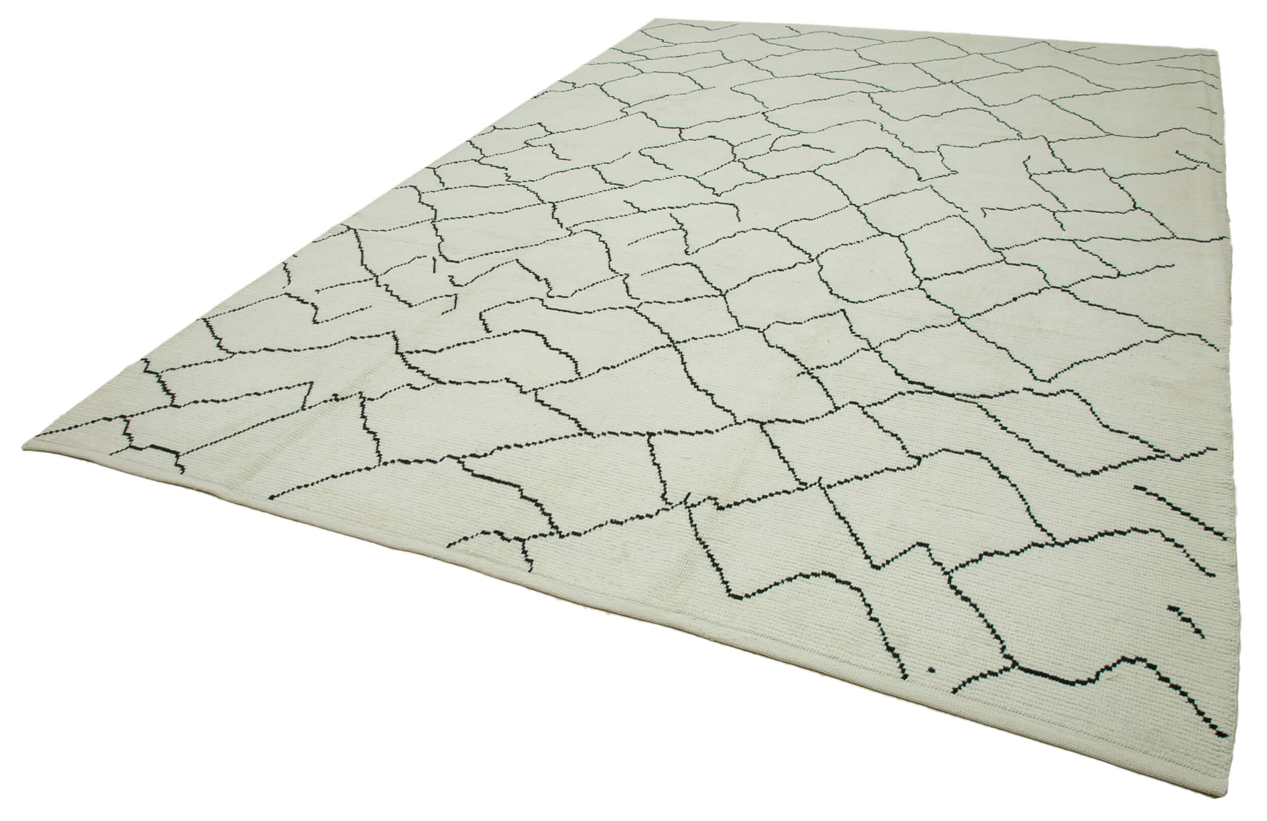 Handmade Wool Cotton Rug – Large Geometric Beige Vintage Turkish Carpet 9x13
