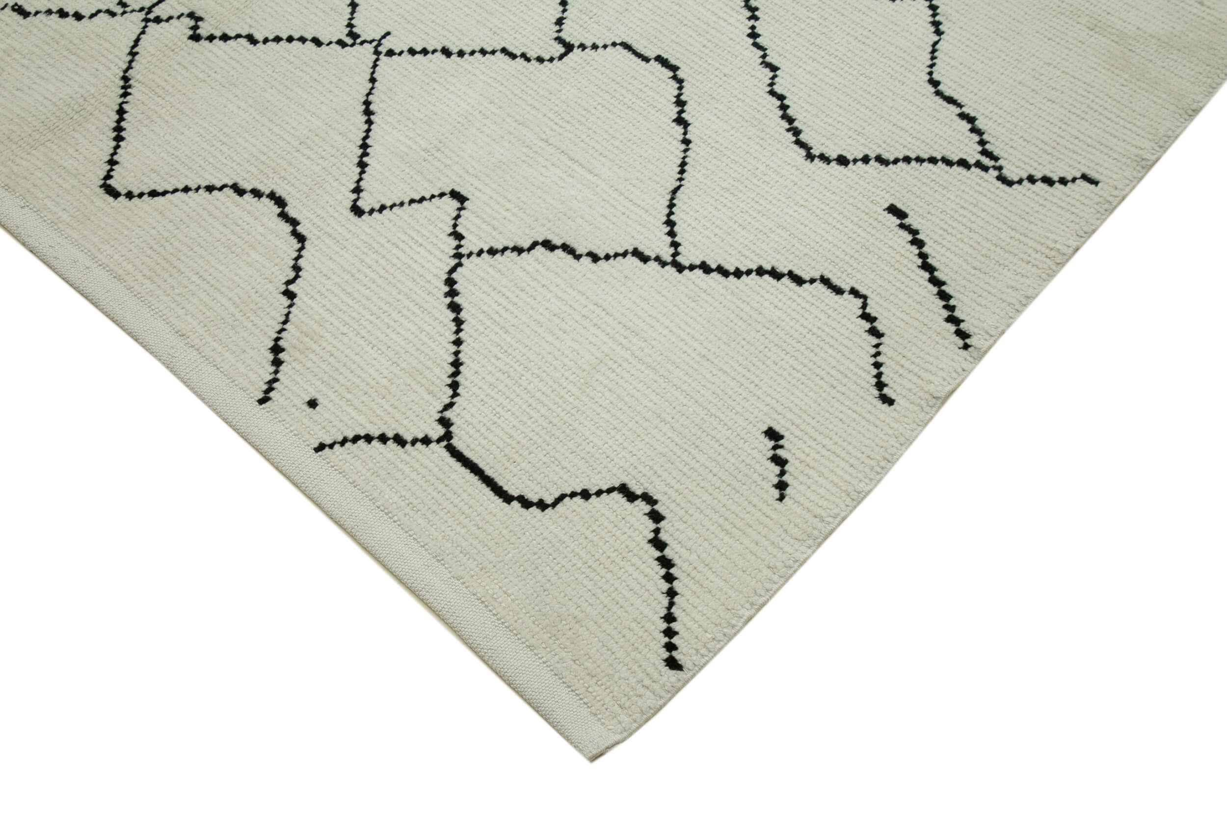 Handmade Wool Cotton Rug – Large Geometric Beige Vintage Turkish Carpet 9x13