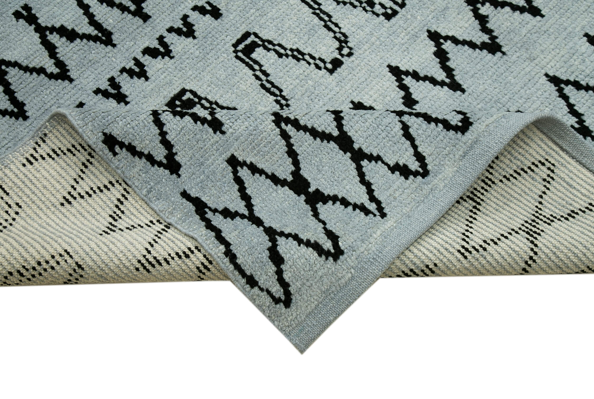 Handmade Wool Cotton Rug - Blue Geometric Pattern Carpet | Durable Woven Area Rug 9'9''x14'1''