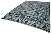 Handmade Wool Rug - Blue Geometric Pattern Rug | Wool Cotton Carpet 8'6" x 12'4"