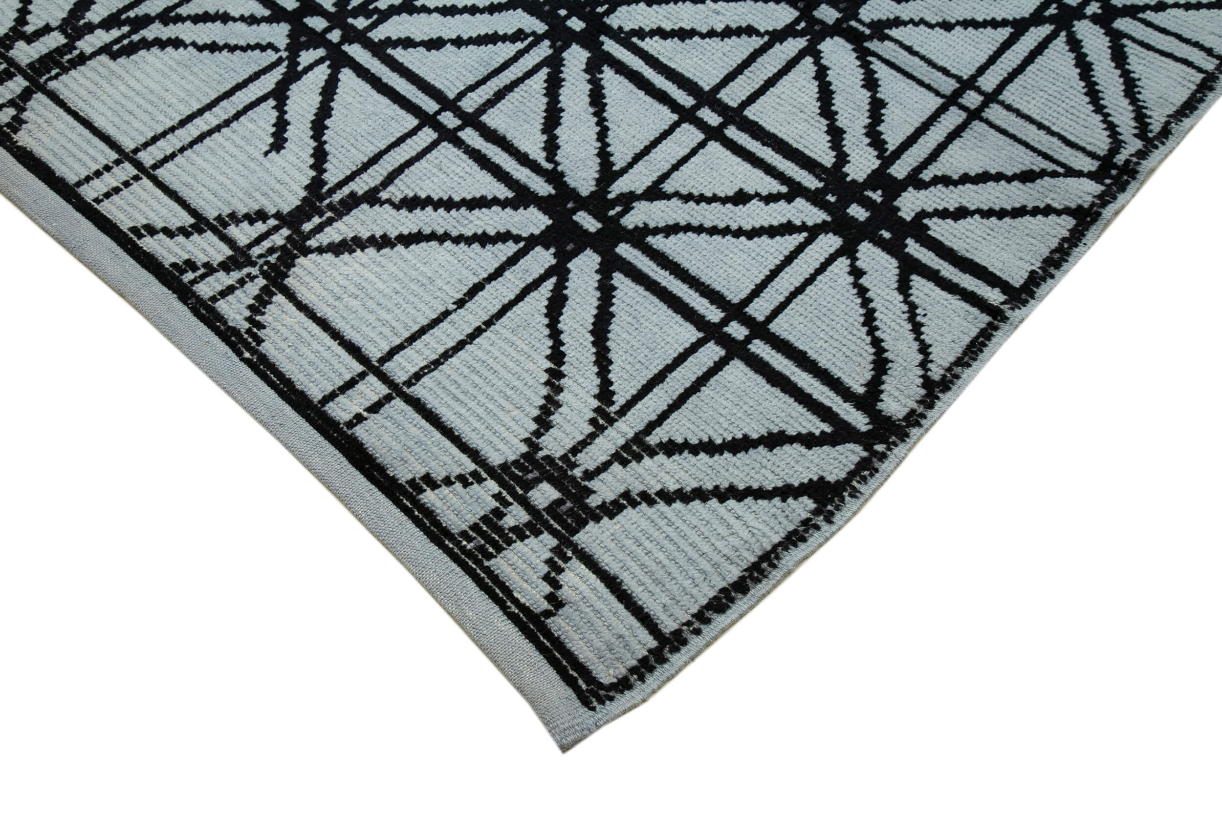 Handmade Wool Rug - Blue Geometric Pattern Rug | Wool Cotton Carpet 8'6" x 12'4"