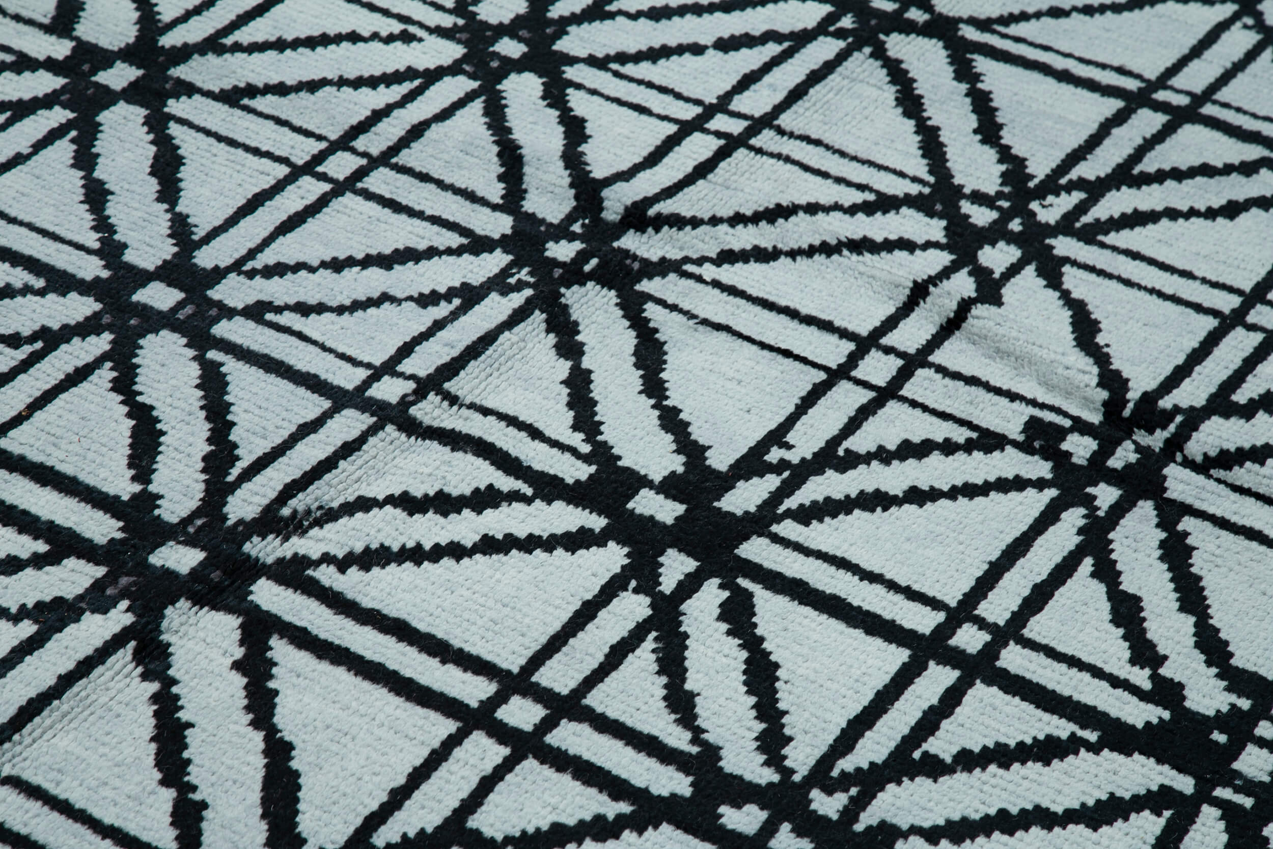 Handmade Wool Rug - Blue Geometric Pattern Rug | Wool Cotton Carpet 8'6" x 12'4"