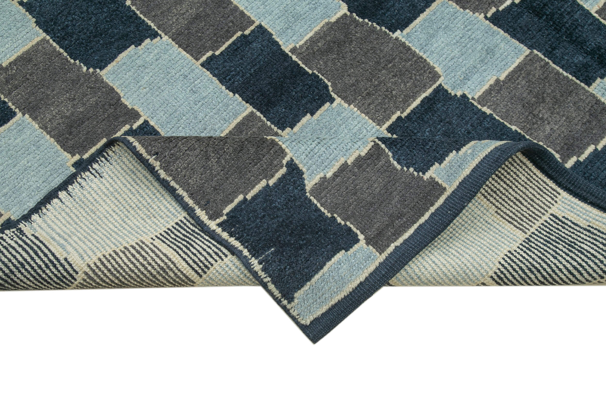 Handmade Wool Cotton Rug – White Geometric Area Rug | Durable Turkish Wool Carpet