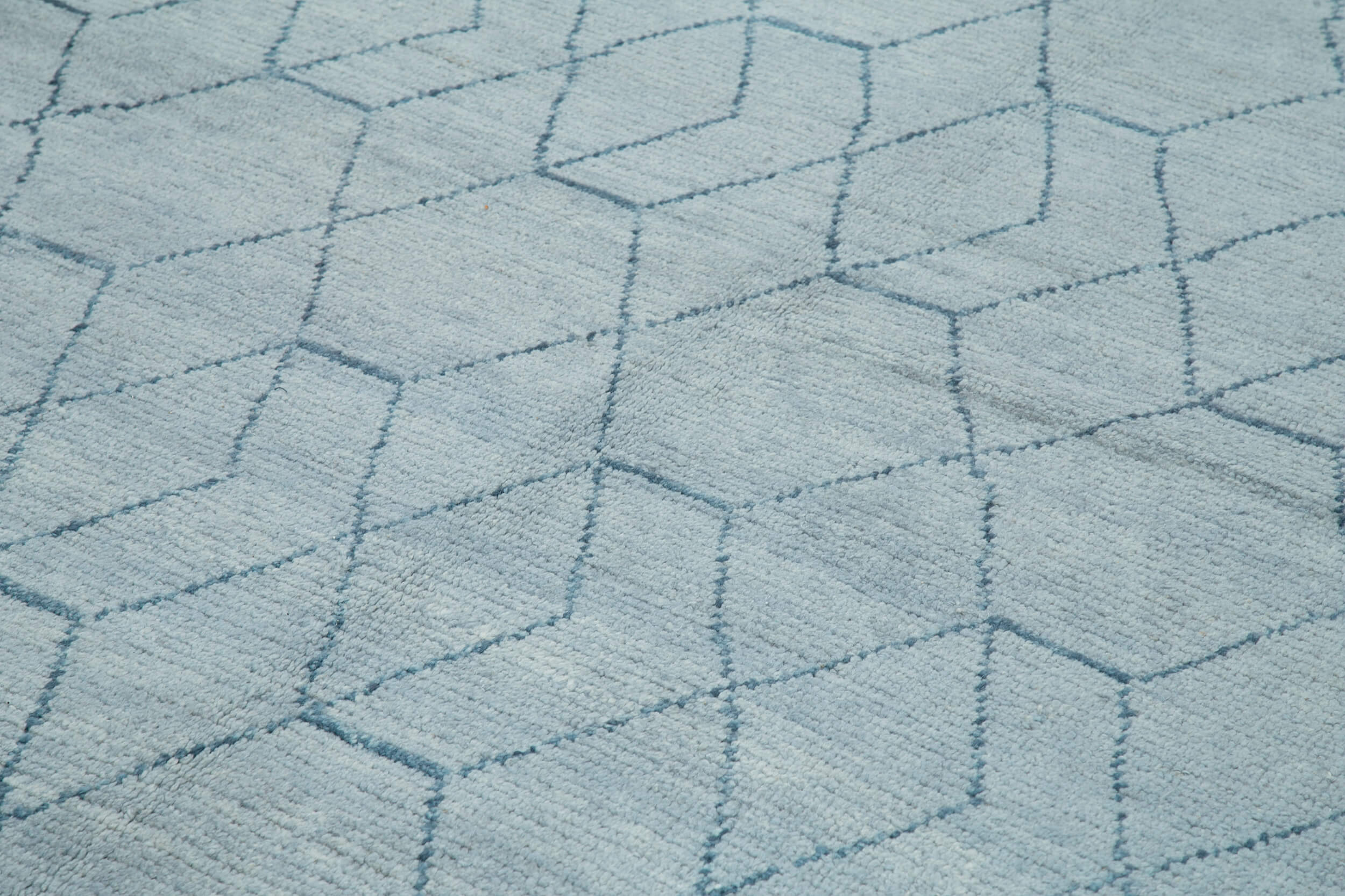 Handmade Wool Cotton Rug – Blue Geometric Turkish Vintage Carpet 9'1''x13'0''