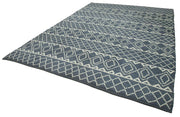 Handmade Wool Cotton Rug – Grey Geometric Area Rug | Vintage Wool Blend Carpet 9'1''x12'4''