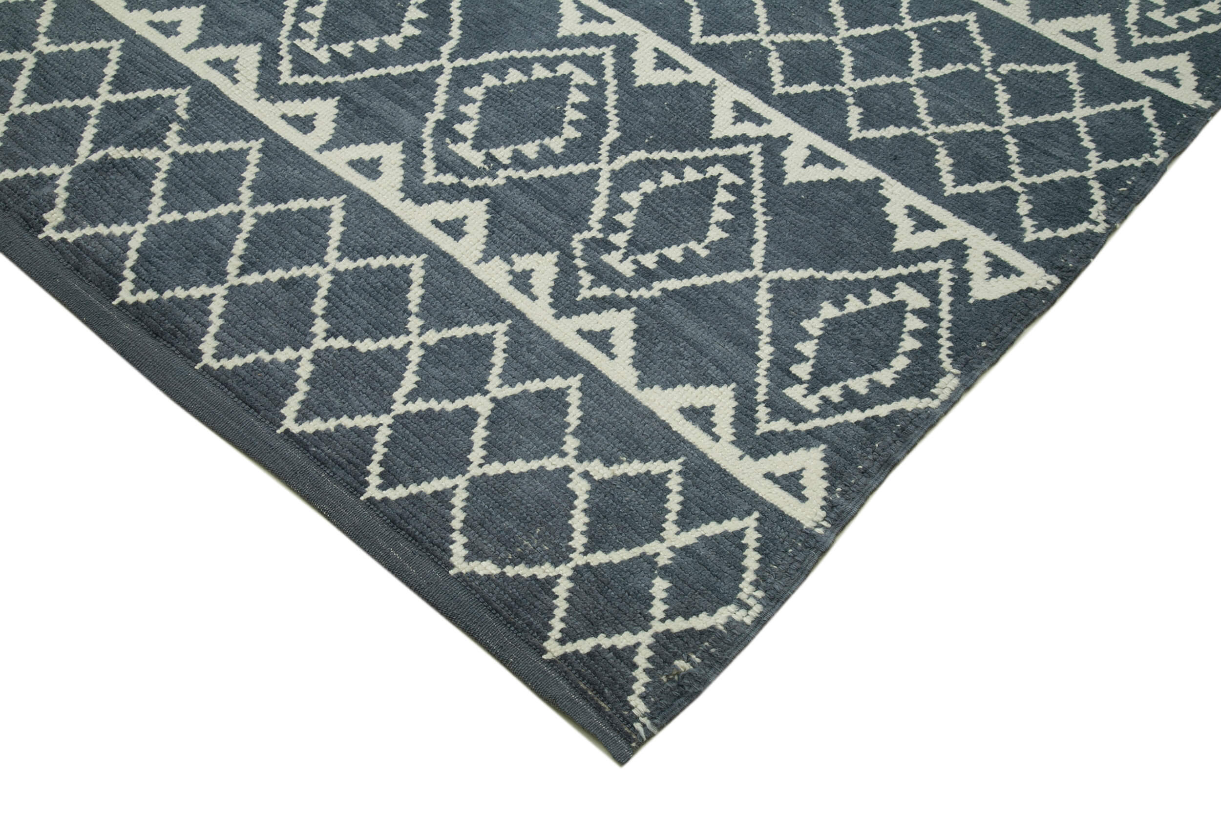 Handmade Wool Cotton Rug – Grey Geometric Area Rug | Vintage Wool Blend Carpet 9'1''x12'4''