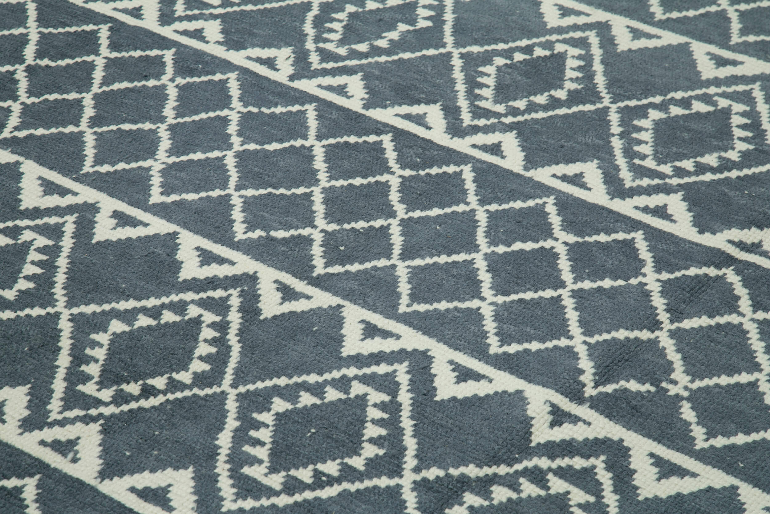 Handmade Wool Cotton Rug – Grey Geometric Area Rug | Vintage Wool Blend Carpet 9'1''x12'4''