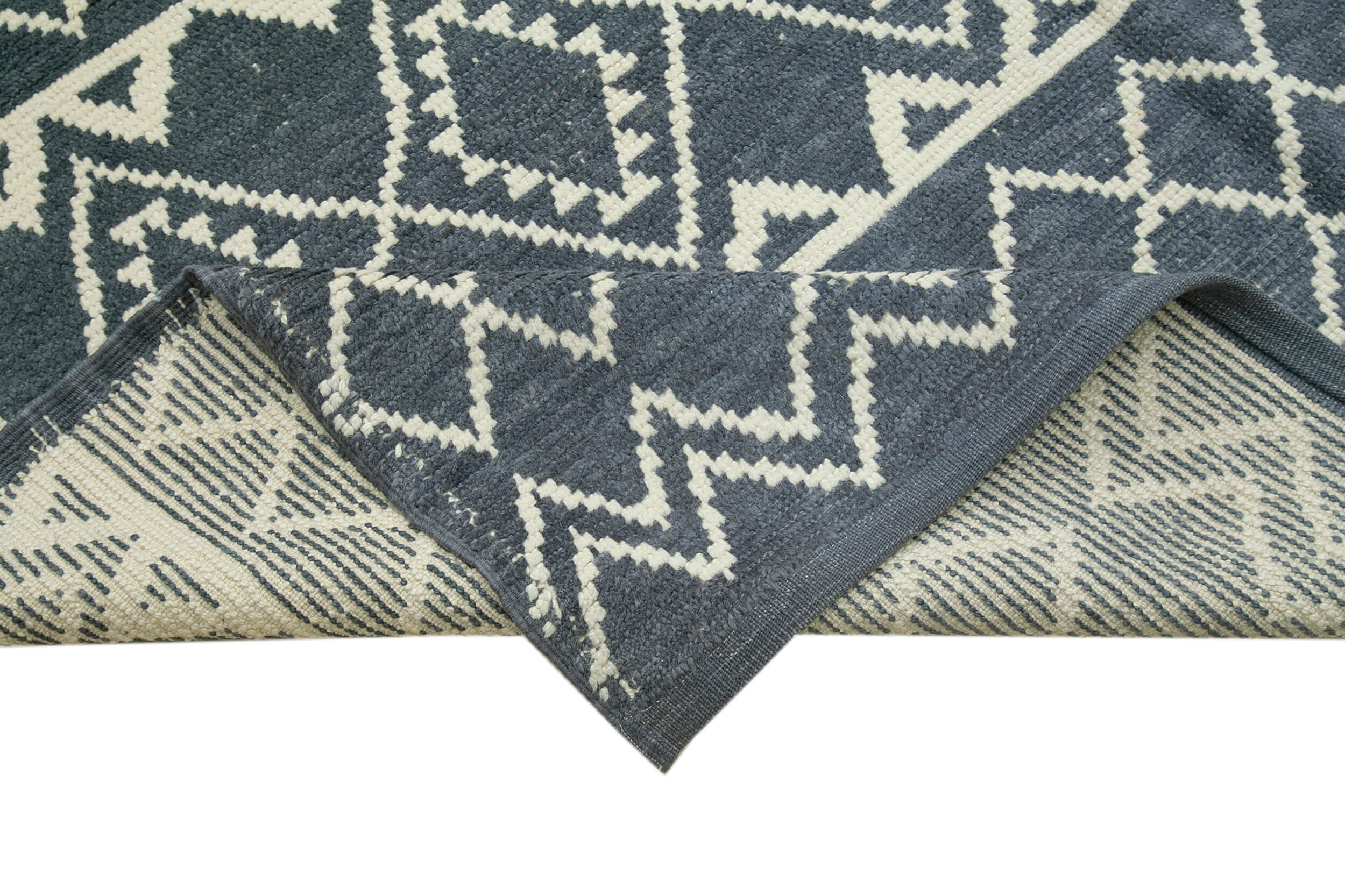Handmade Wool Cotton Rug – Grey Geometric Area Rug | Vintage Wool Blend Carpet 9'1''x12'4''