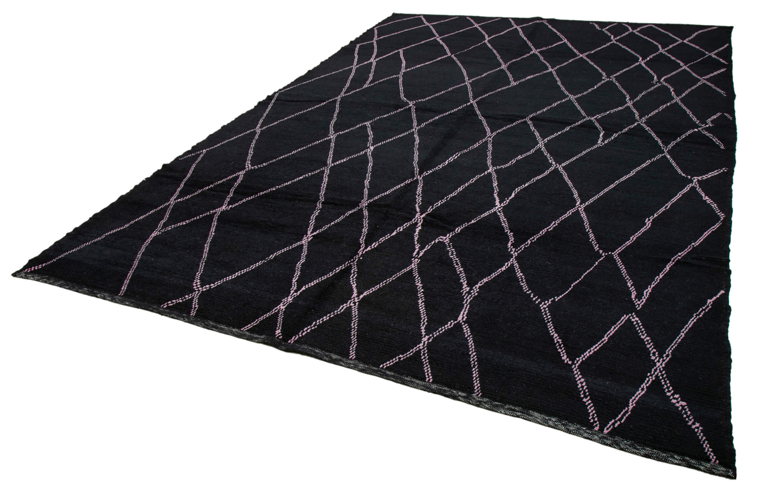 Handmade Wool Cotton Rug – Black Geometric Style Carpet 8'11'' x 13'1'' by Agacan
