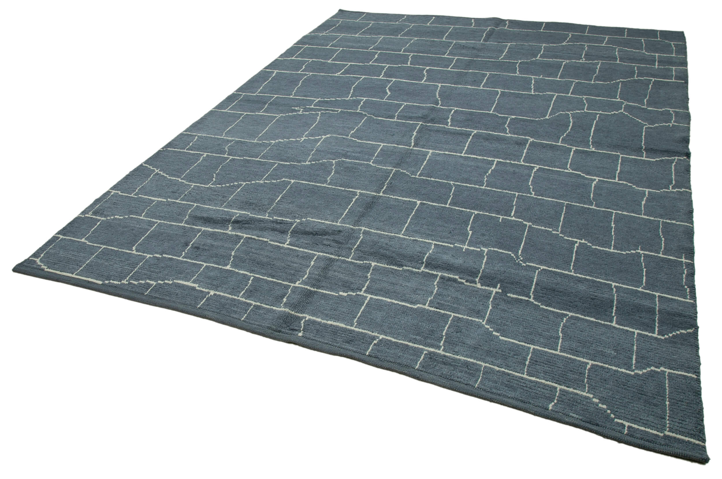 Handmade Wool Cotton Rug – Grey Geometric Area Rug | Durable Woven Carpet 7'9''x9'11''