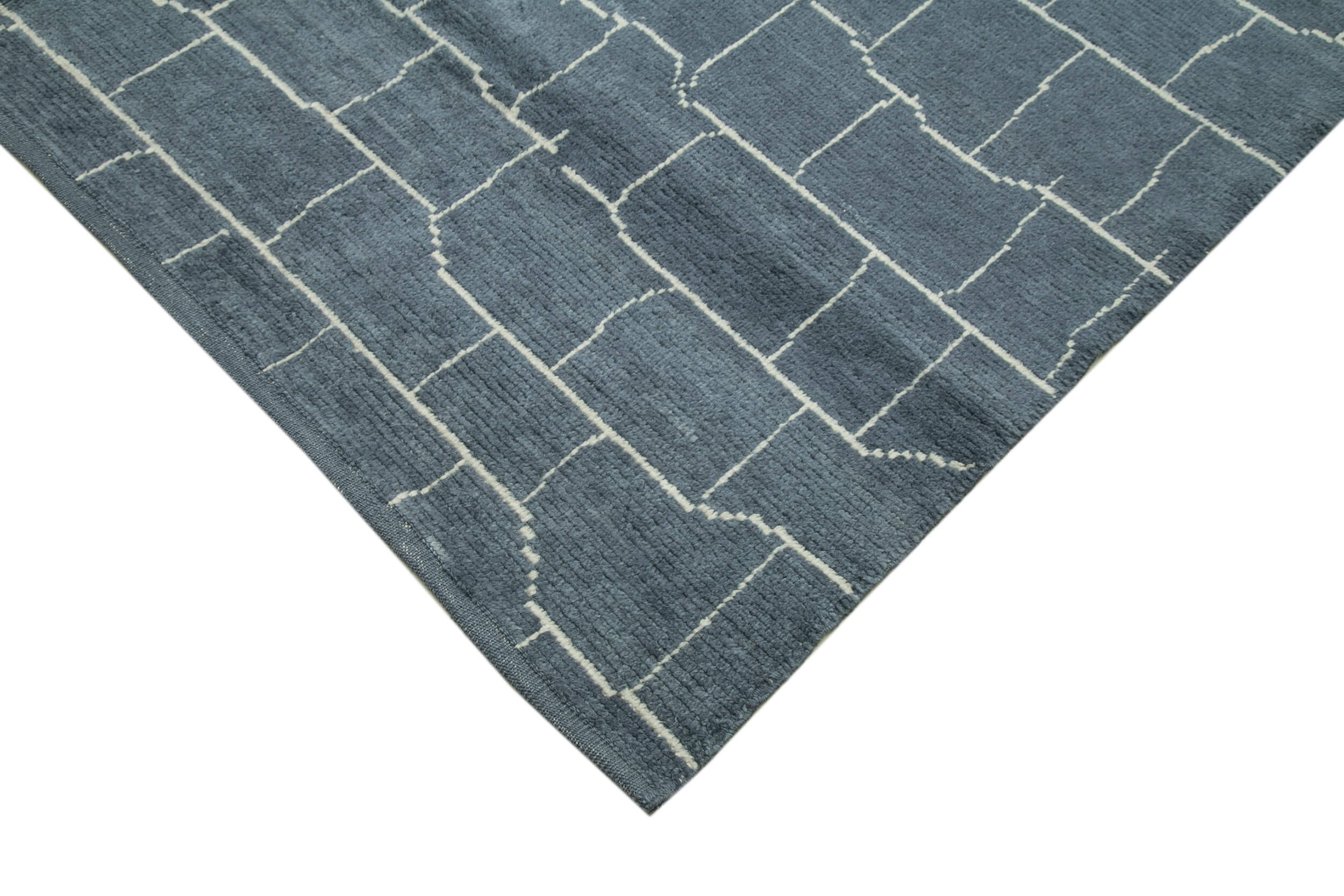 Handmade Wool Cotton Rug – Grey Geometric Area Rug | Durable Woven Carpet 7'9''x9'11''