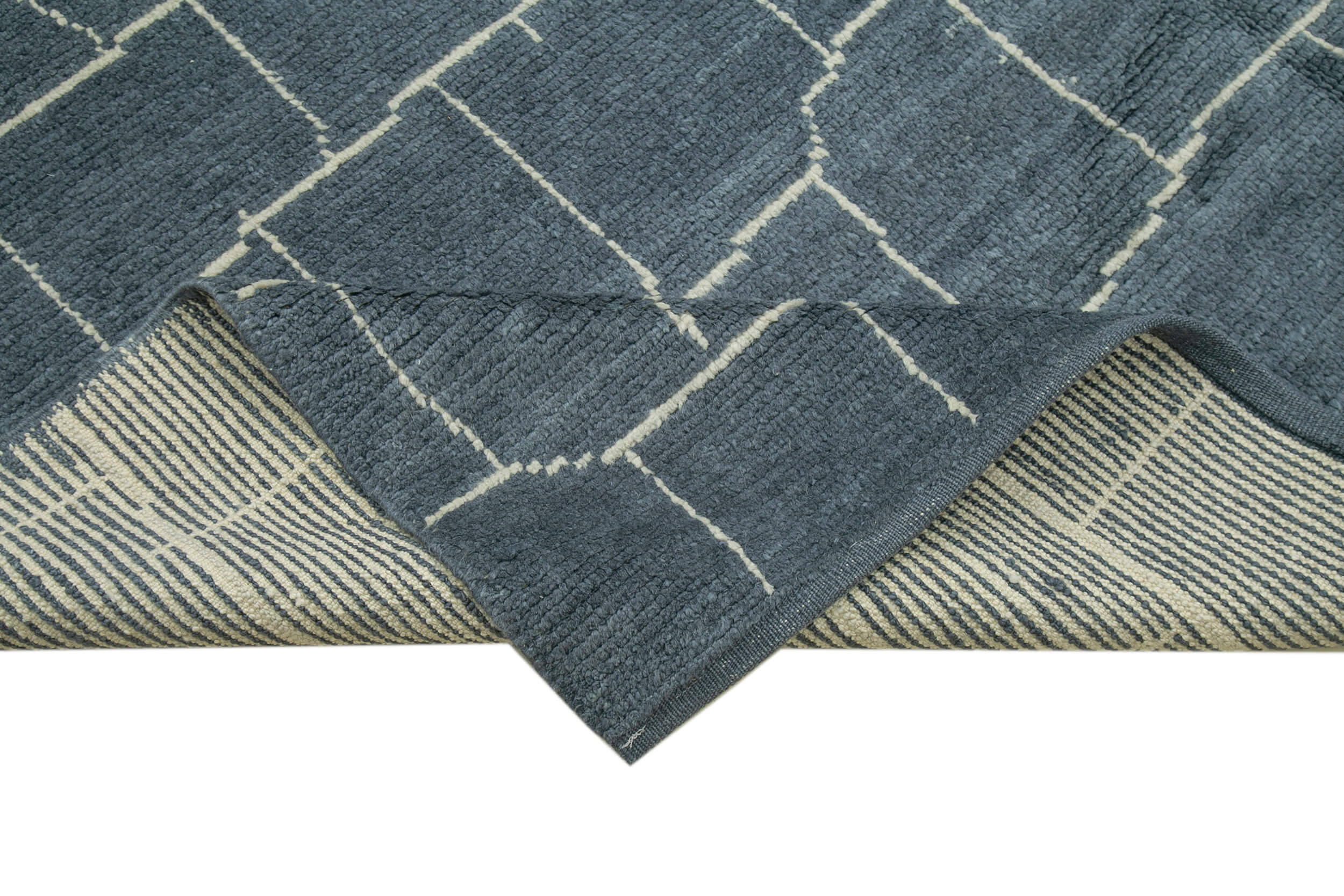 Handmade Wool Cotton Rug – Grey Geometric Area Rug | Durable Woven Carpet 7'9''x9'11''
