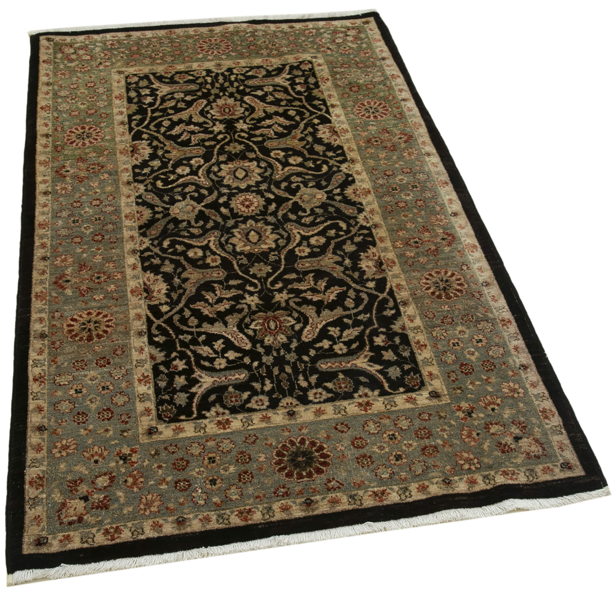 Handmade Wool Area Rug - Tebriz Brown Classic Cotton Rug 3'1''x5'1'' Vintage Turkish Carpet