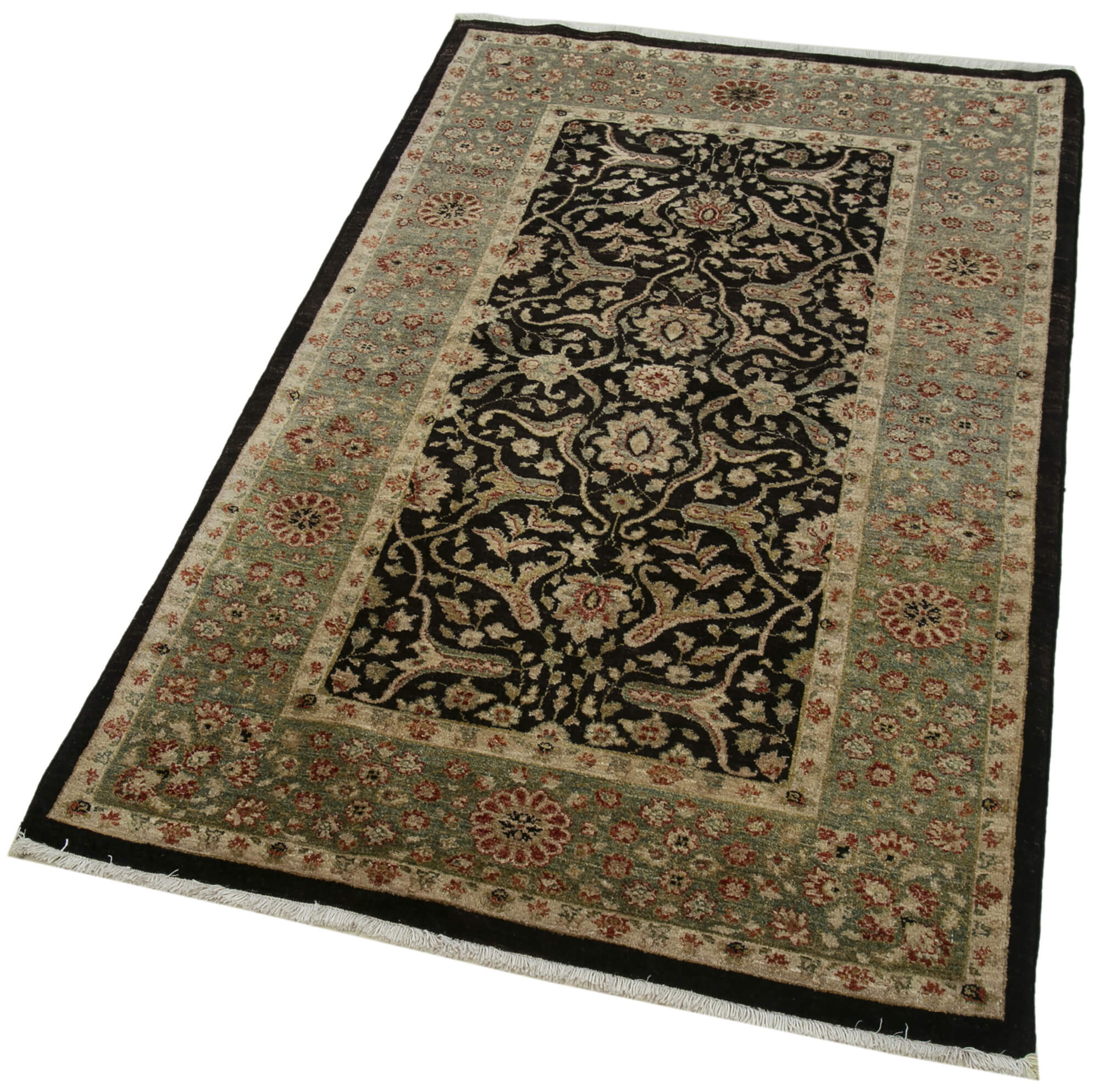 Handmade Wool Area Rug - Tebriz Brown Classic Cotton Rug 3'1''x5'1'' Vintage Turkish Carpet