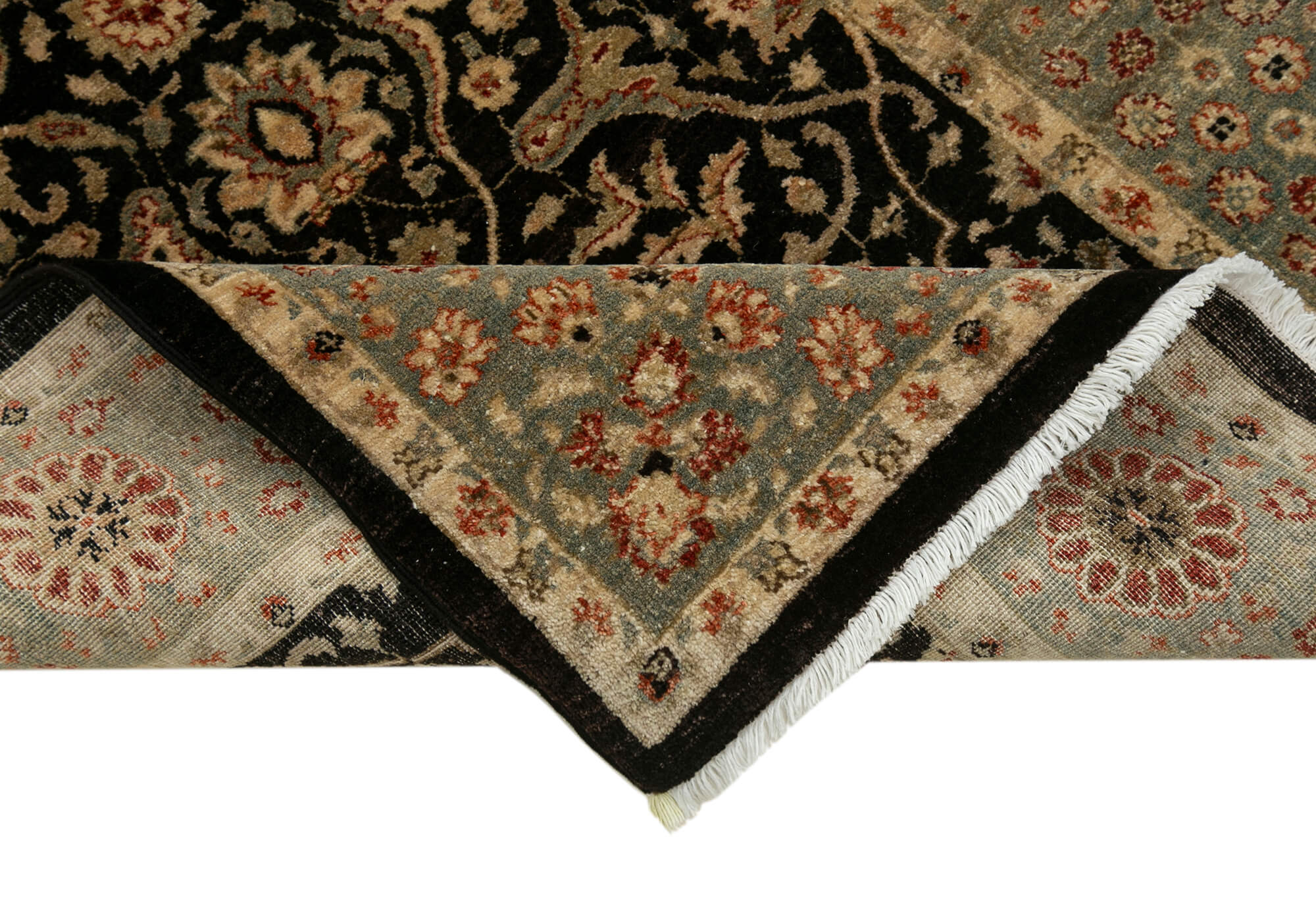 Handmade Wool Area Rug - Tebriz Brown Classic Cotton Rug 3'1''x5'1'' Vintage Turkish Carpet