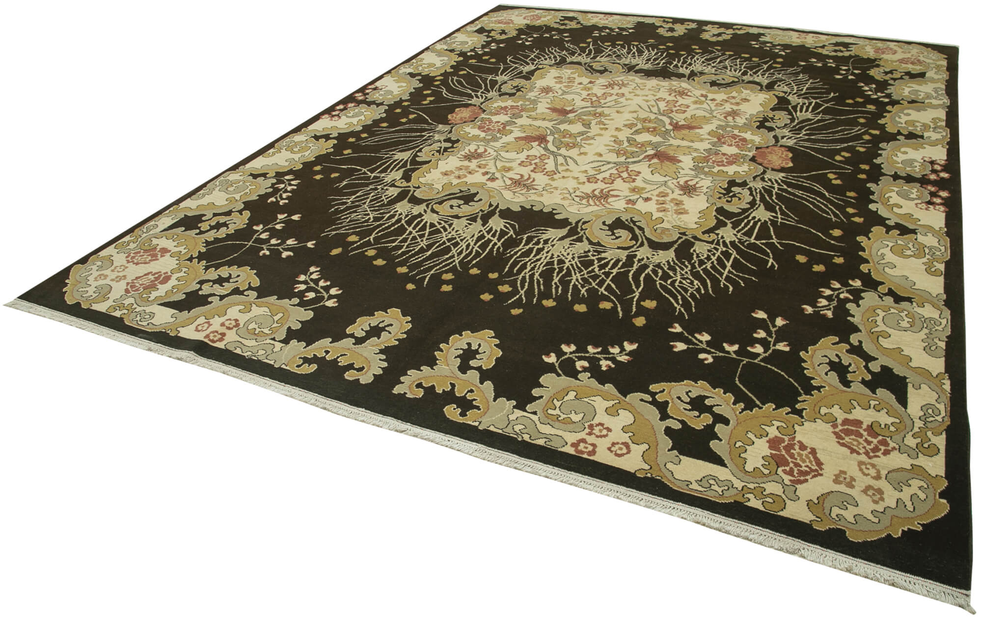 Handmade Wool Area Rug – Tebriz Classic Beige Carpet 9'6'' x 12'8'' Vintage Style