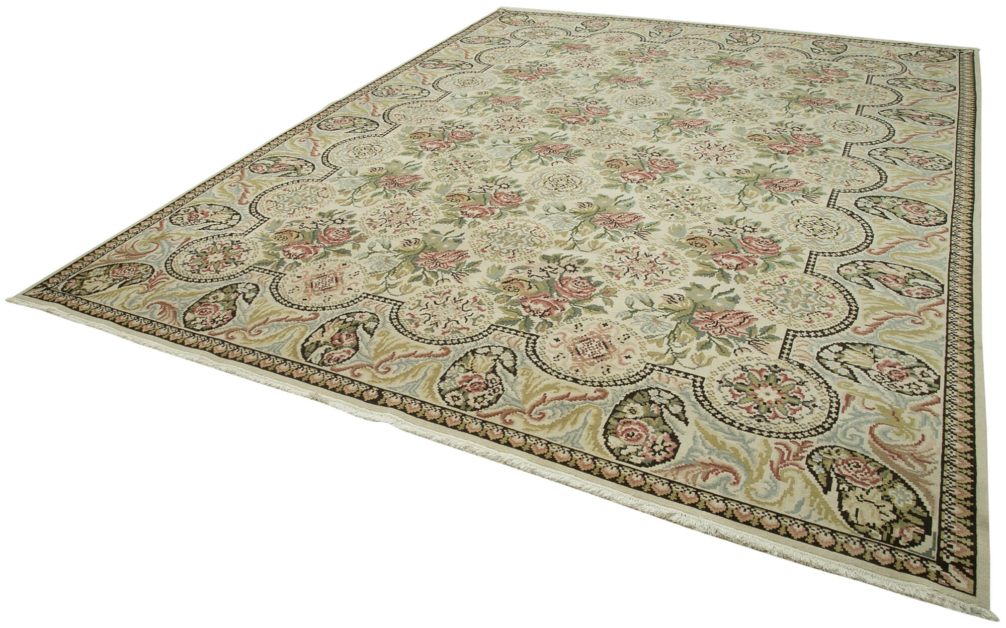 Handmade Wool Area Rug – Tebriz Classic Beige Cotton Wool Rug 9'11''x13'0''