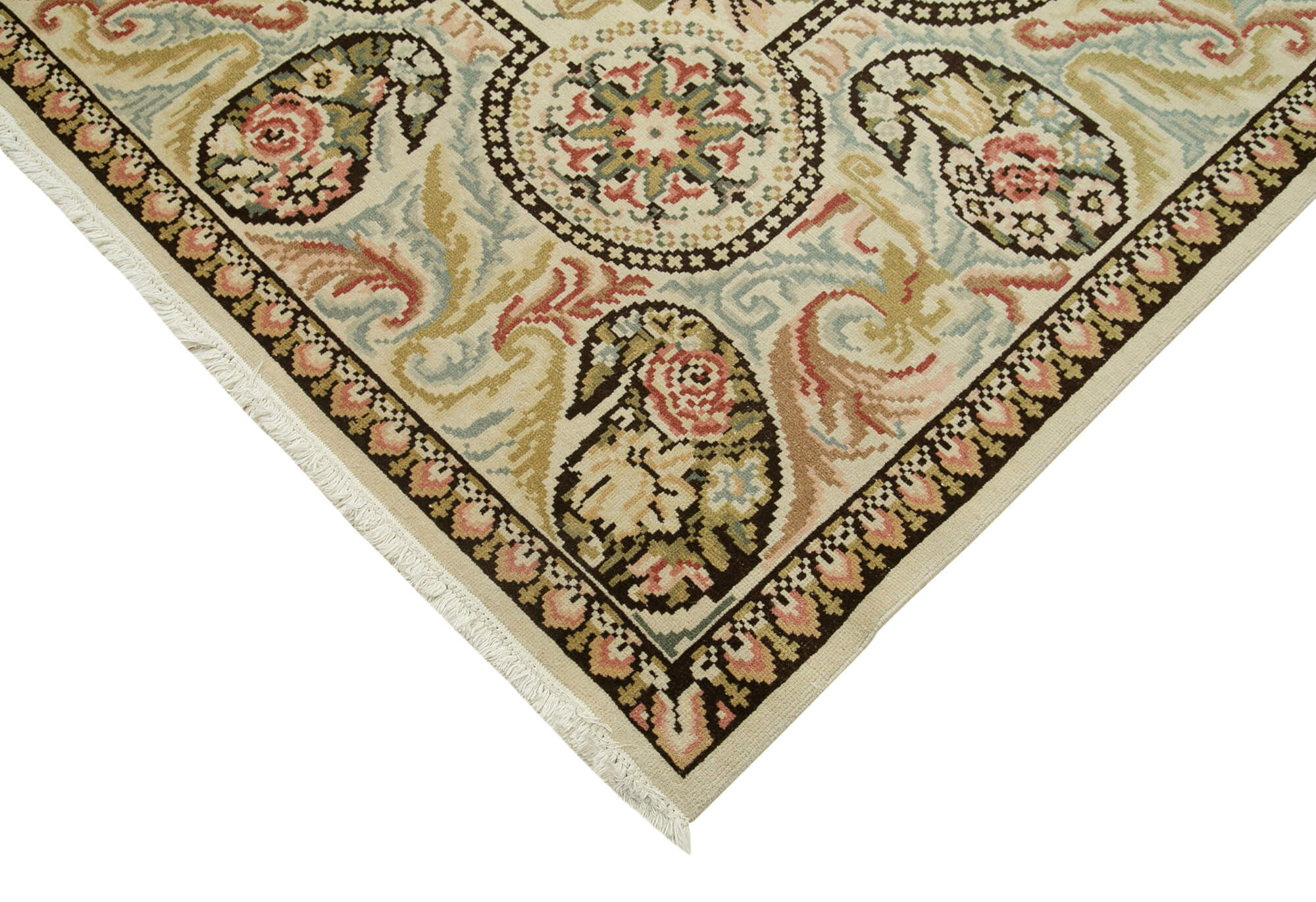 Handmade Wool Area Rug – Tebriz Classic Beige Cotton Wool Rug 9'11''x13'0''
