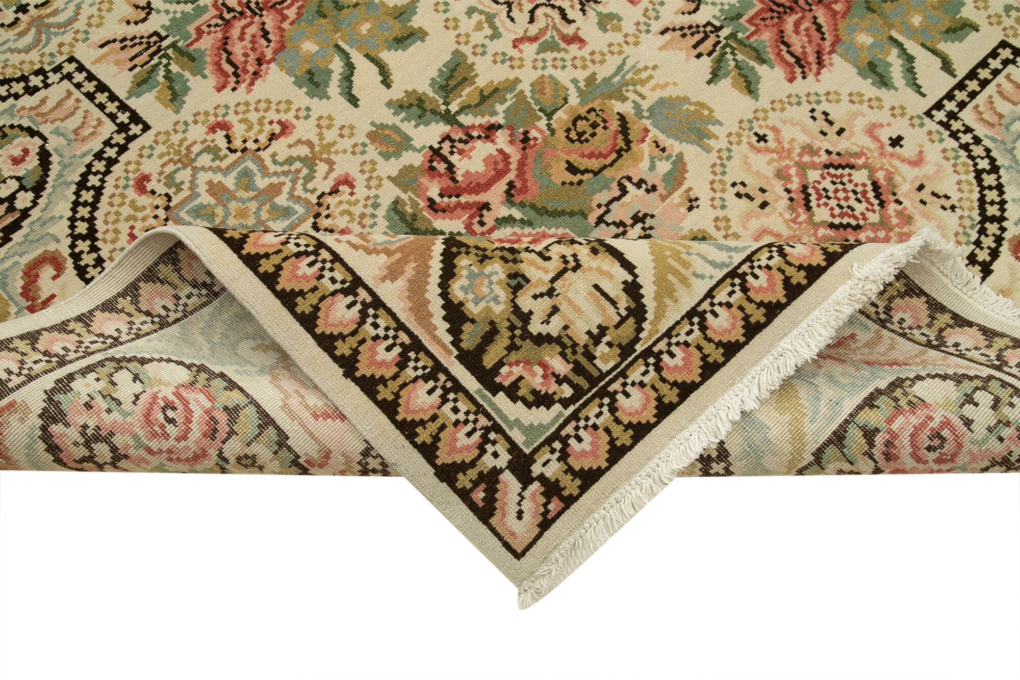 Handmade Wool Area Rug – Tebriz Classic Beige Cotton Wool Rug 9'11''x13'0''