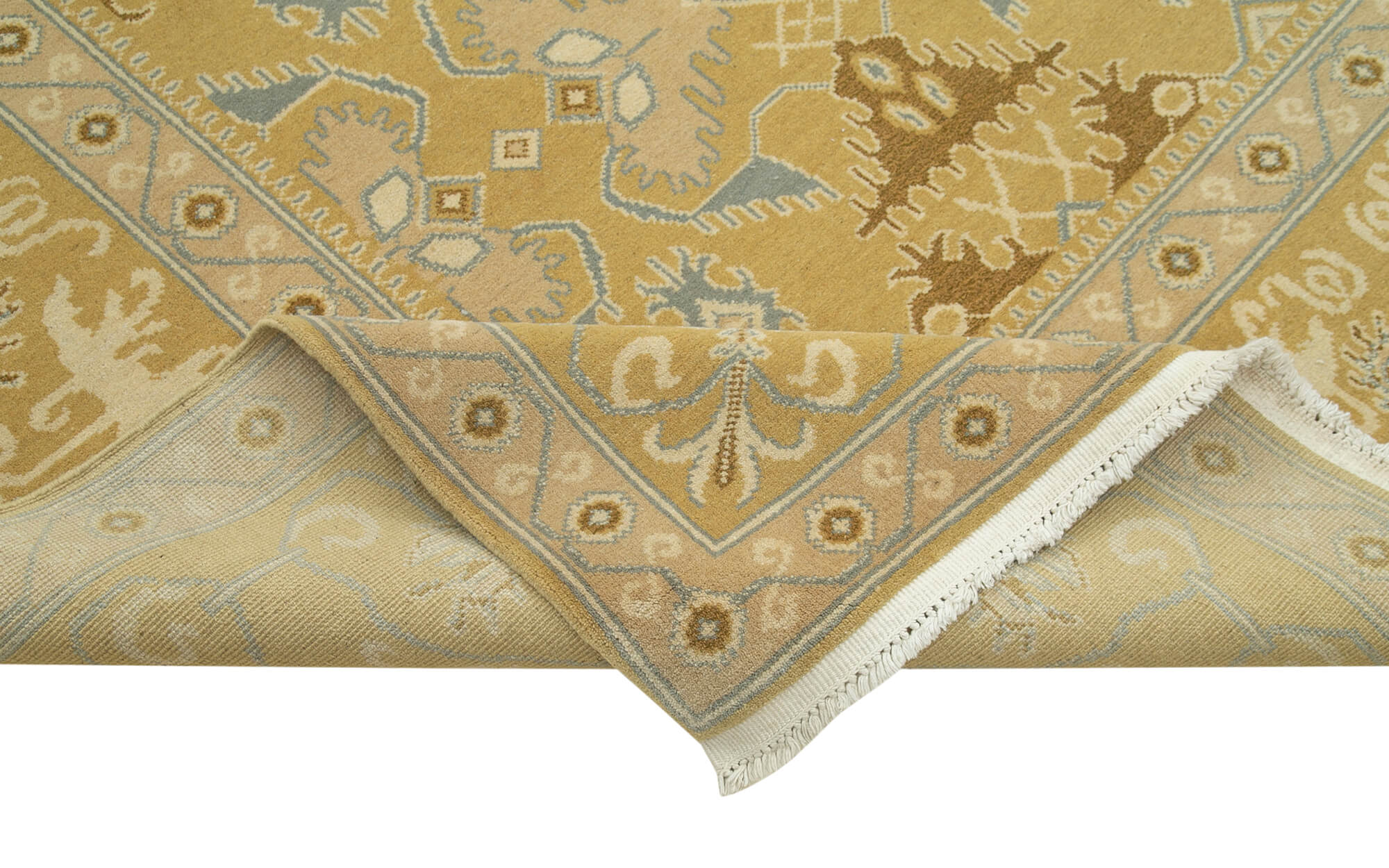Handmade Wool Area Rug – Tebriz Yellow Classic Cotton Wool Carpet 9'11''x11'6''