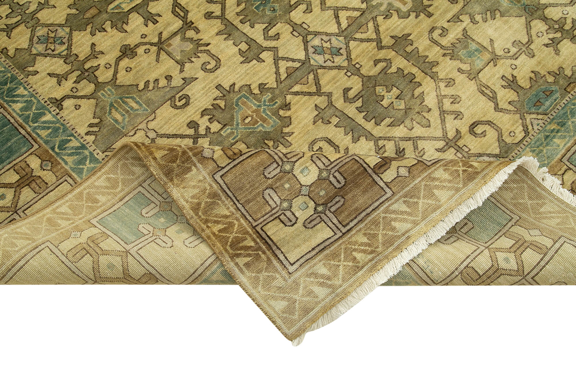 Handmade Wool Area Rug - Tebriz 9x12 Classic Yellow Cotton Wool Carpet