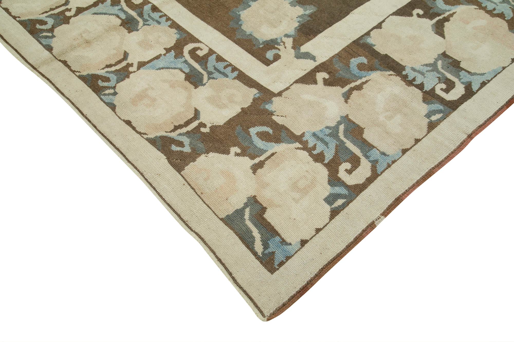 Handmade Wool Area Rug – Classic Cotton Wool Rug Beige 7'4" x 11'3" Vintage Carpet
