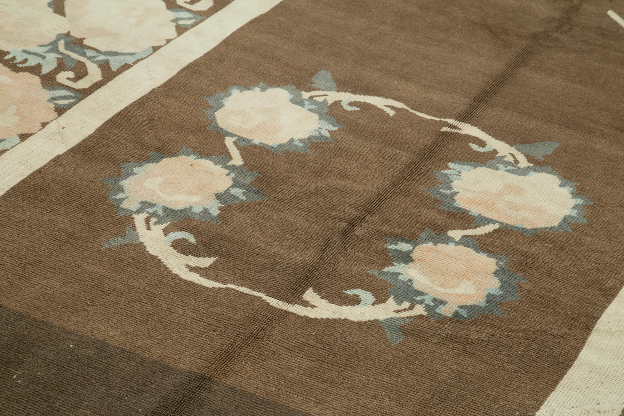 Handmade Wool Area Rug – Classic Cotton Wool Rug Beige 7'4" x 11'3" Vintage Carpet