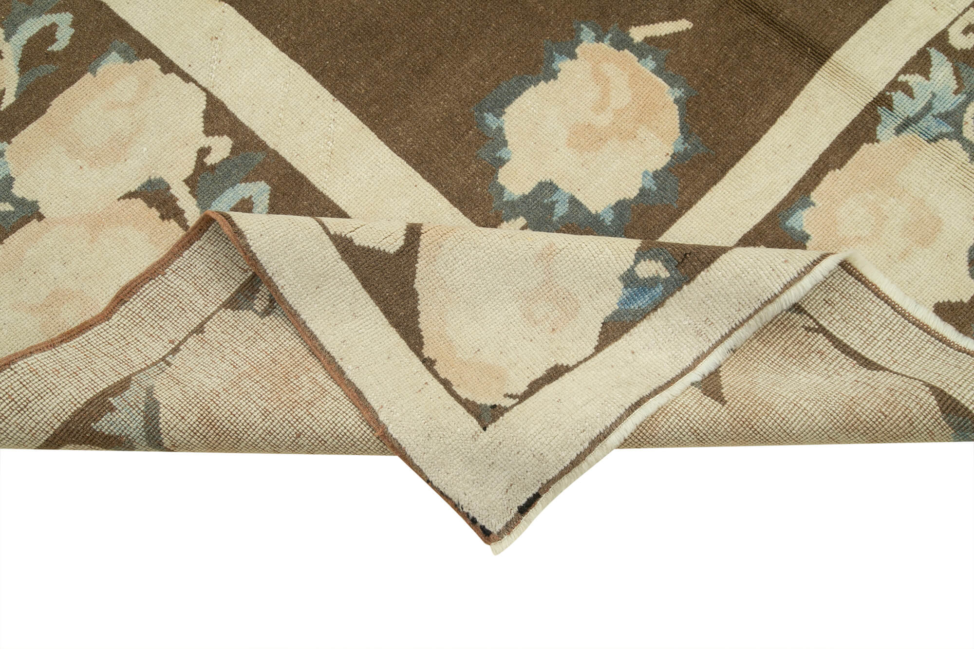 Handmade Wool Area Rug – Classic Cotton Wool Rug Beige 7'4" x 11'3" Vintage Carpet
